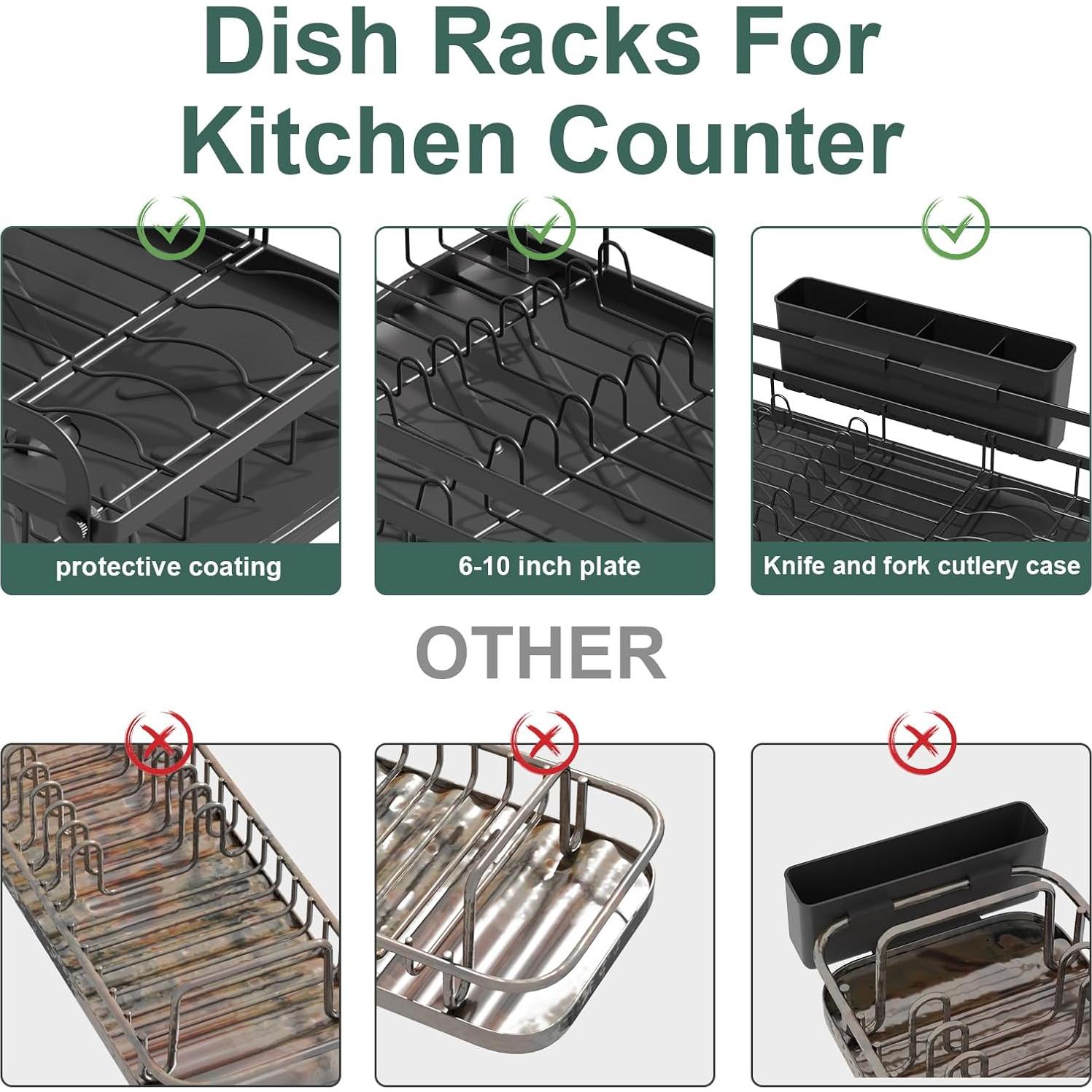 Estante para Secar Platos LIYI de Metal Negro Ajustable