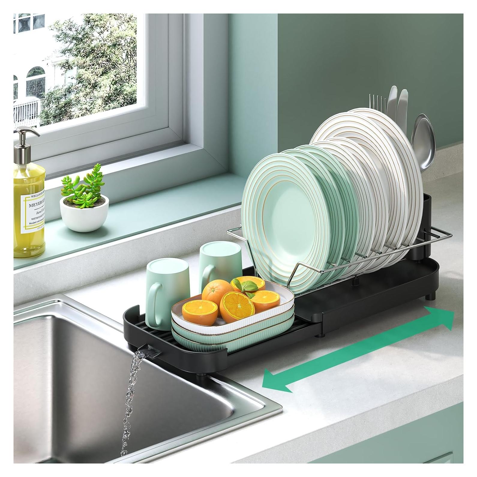 Escurridor de Platos Compacto Urackify 30.5-47cm Negro