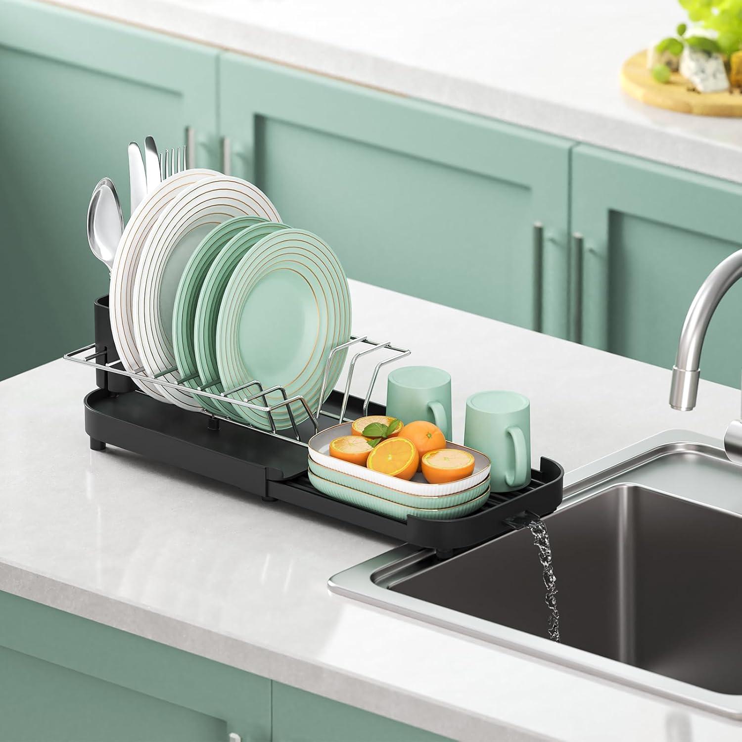 Escurridor de Platos Compacto Urackify 30.5-47cm Negro