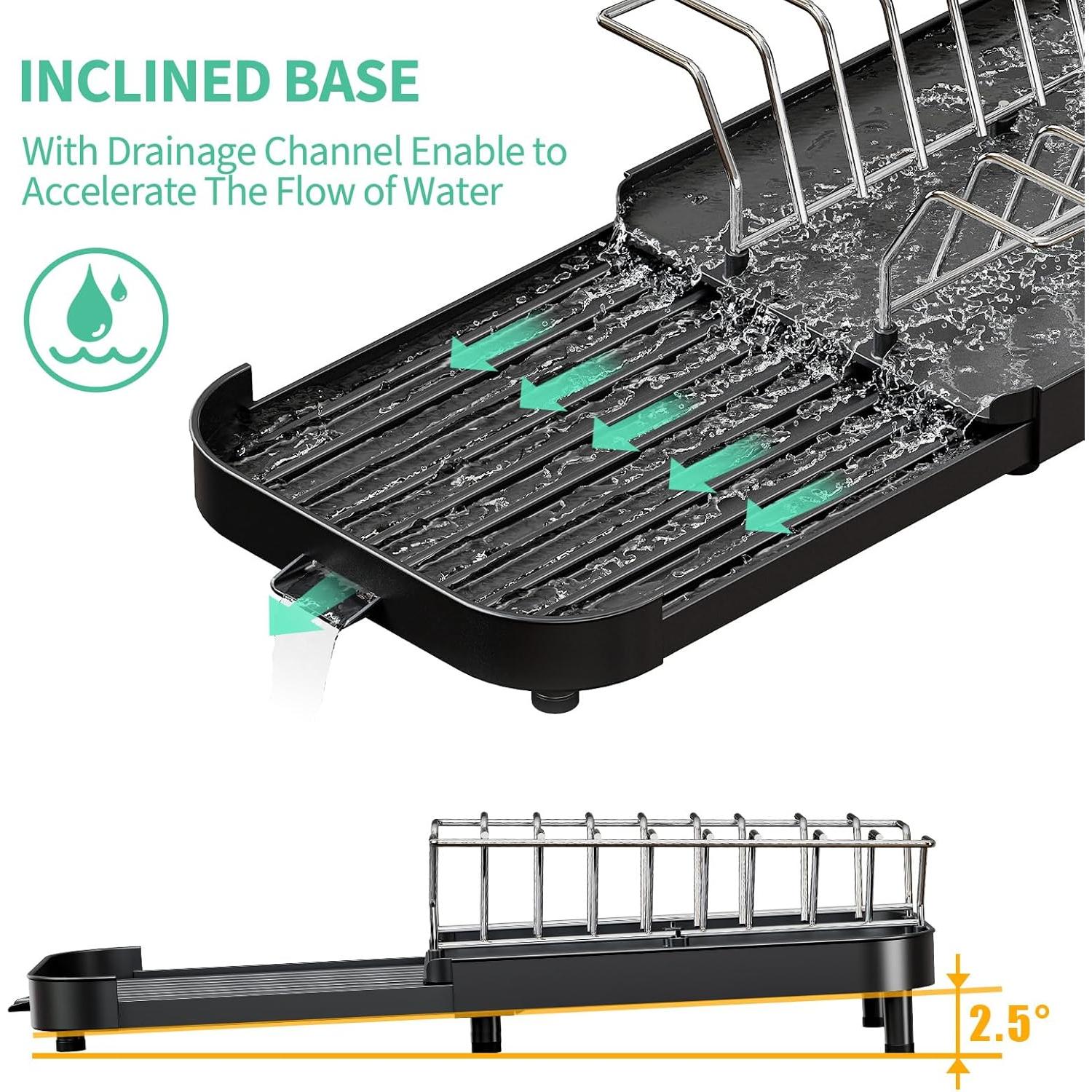 Escurridor de Platos Compacto Urackify 30.5-47cm Negro