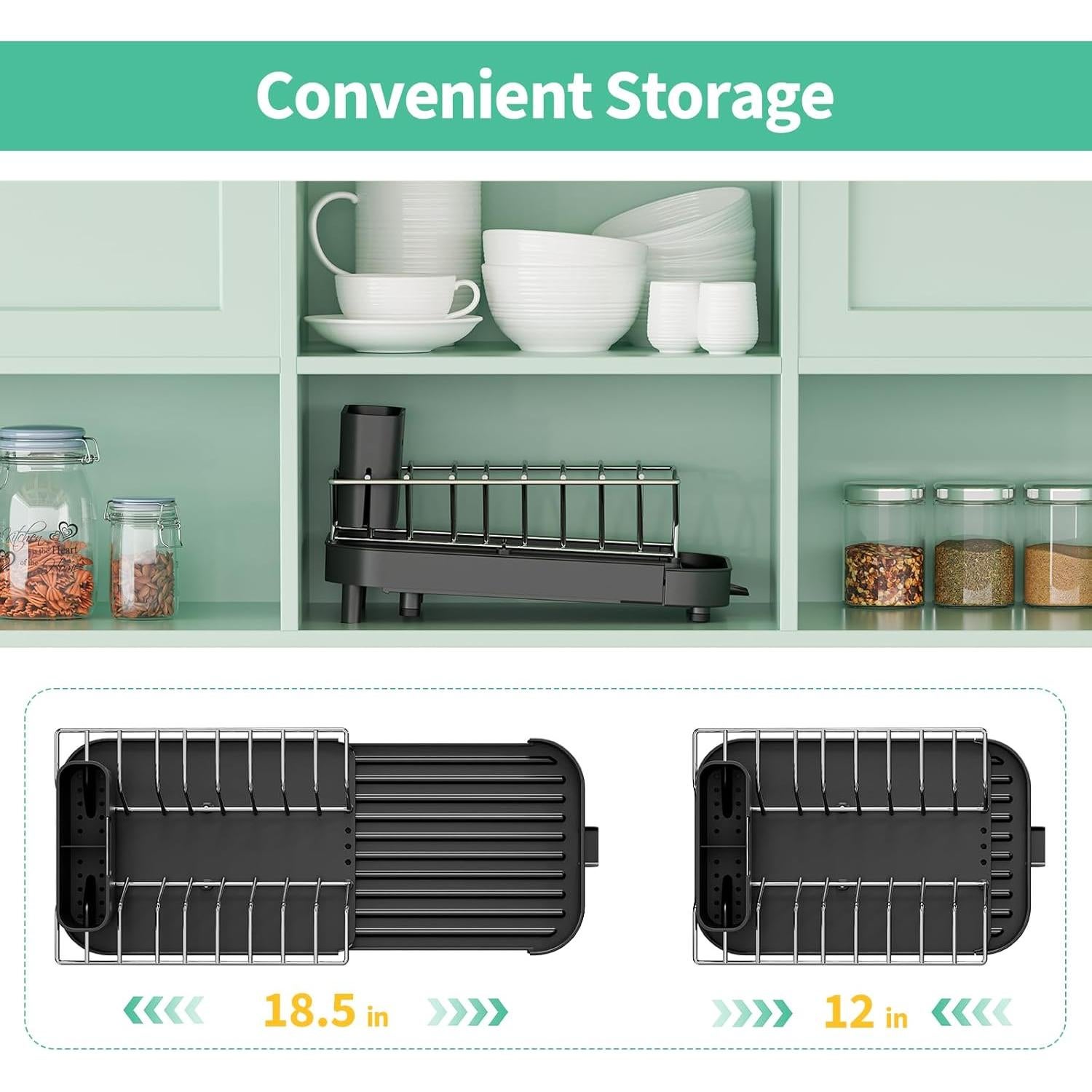 Escurridor de Platos Compacto Urackify 30.5-47cm Negro