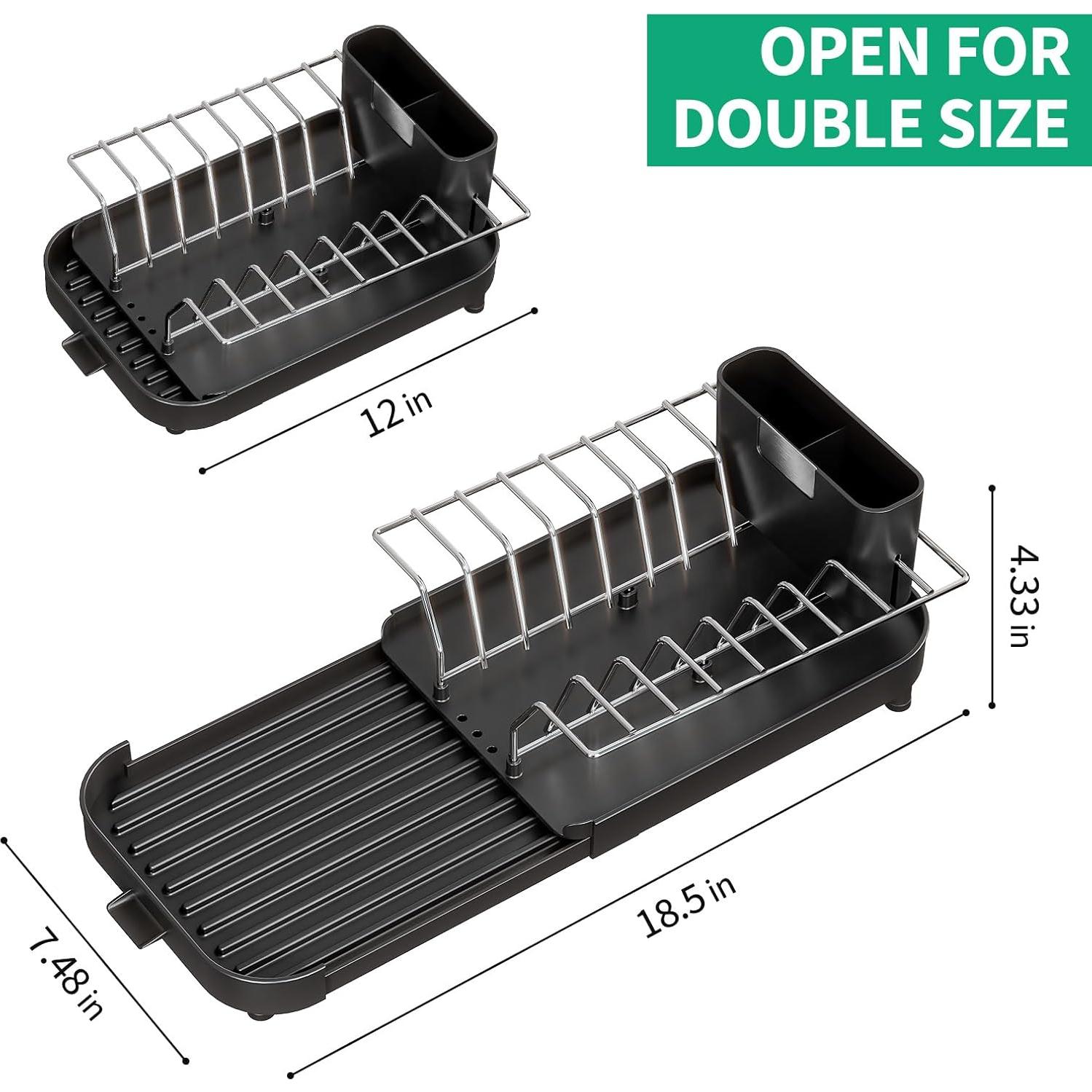 Escurridor de Platos Compacto Urackify 30.5-47cm Negro