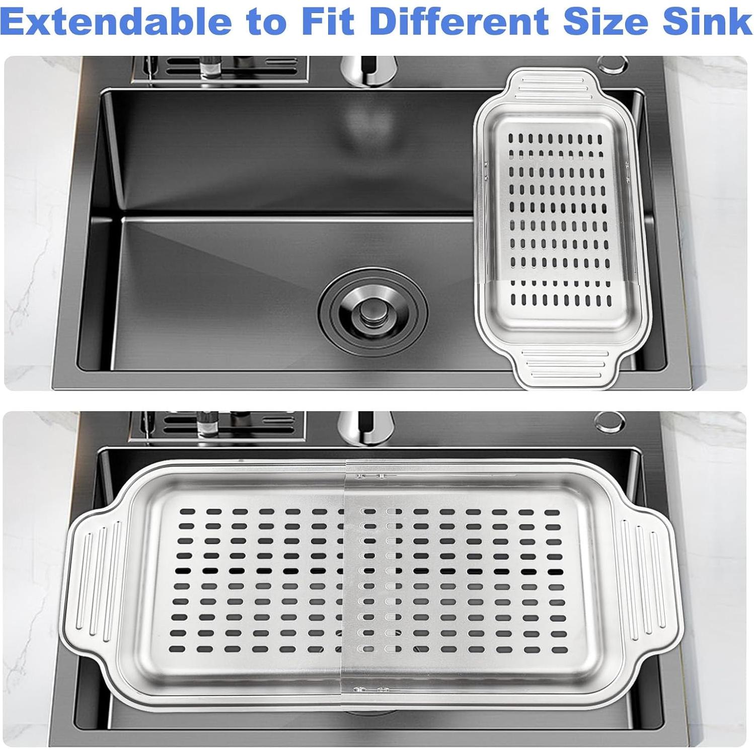Colador de acero inoxidable GyssTotr extensible para fregadero 34.3-43.2 cm