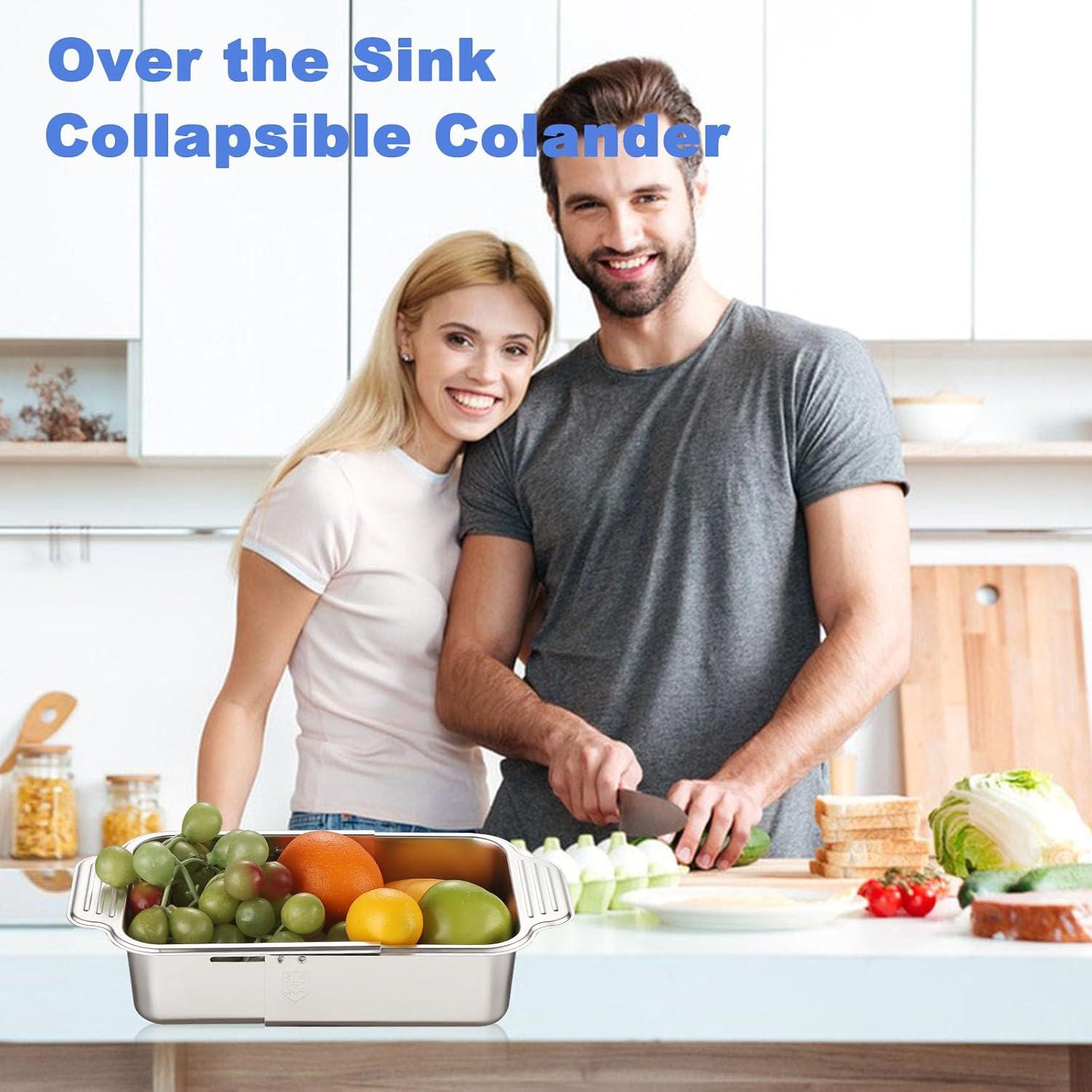 Colador de acero inoxidable GyssTotr extensible para fregadero 34.3-43.2 cm