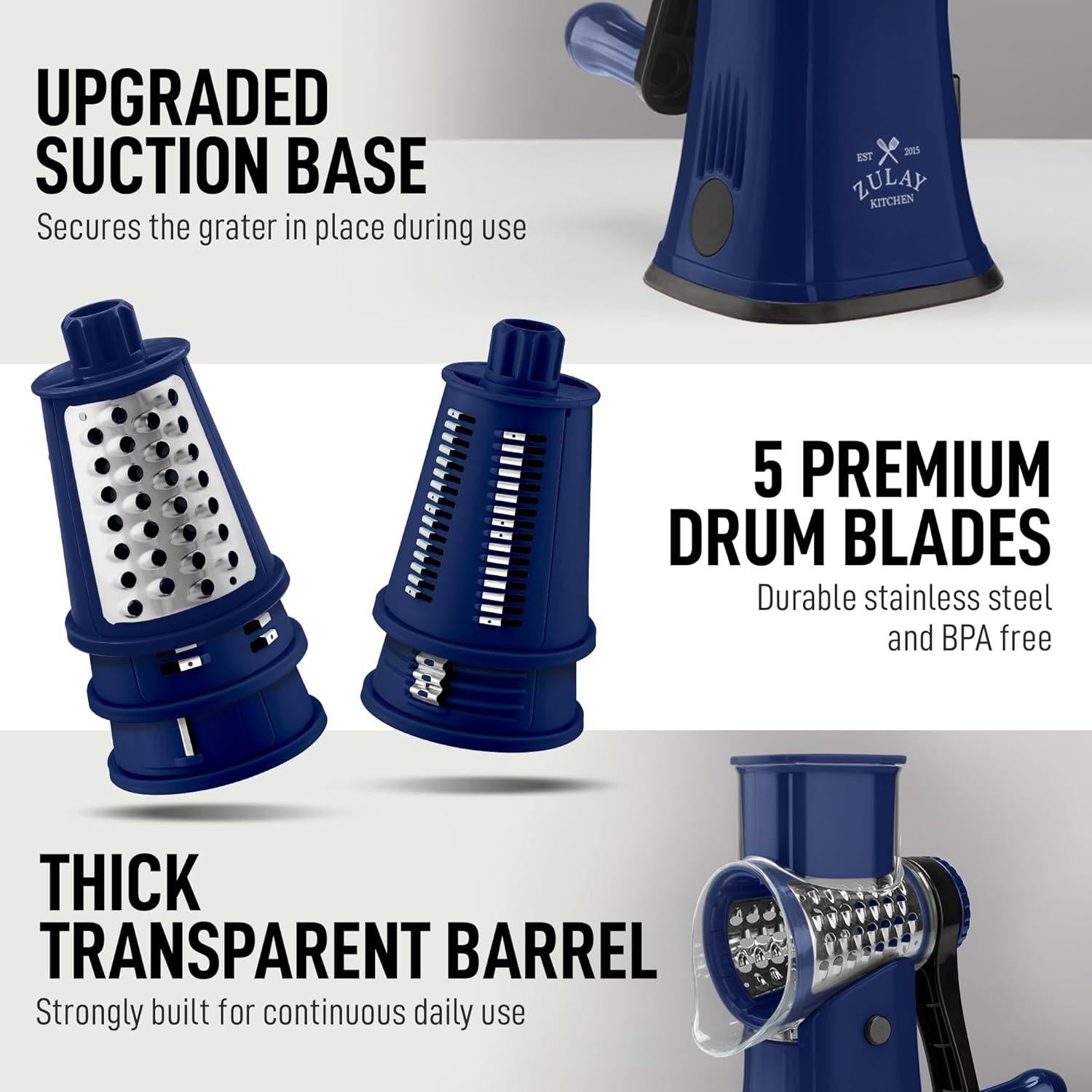 Rallador de Queso Manual Zulay Kitchen 5 Cuchillas Zafiro