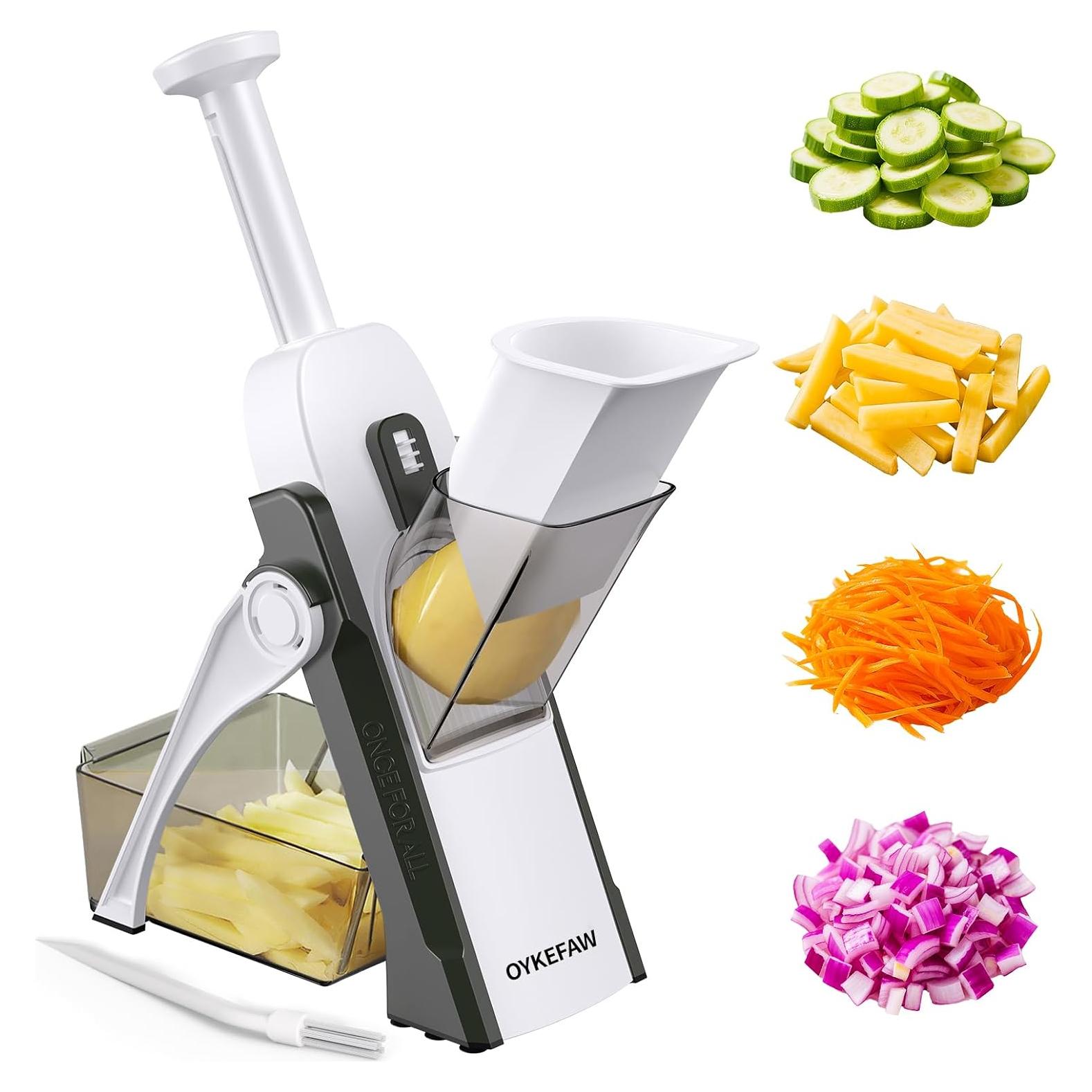 Rebanador Mandolina OYKEFAW 5 en 1 Ajustable 0.1-8mm Gris