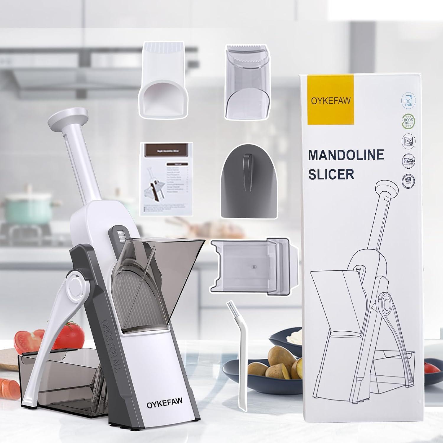 Rebanador Mandolina OYKEFAW 5 en 1 Ajustable 0.1-8mm Gris
