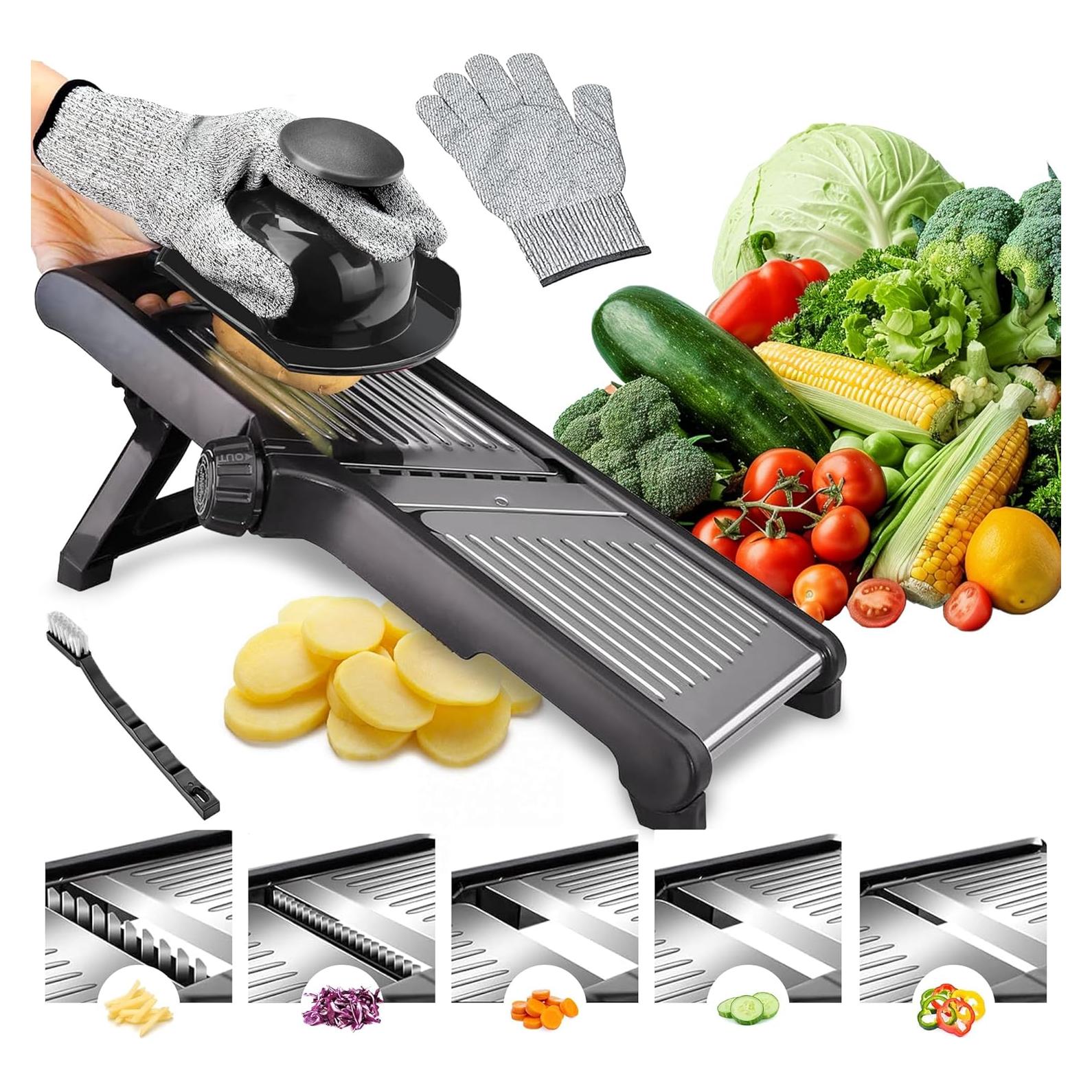 Cortador de Mandolina NIOSAVM de Acero Inoxidable con Guantes