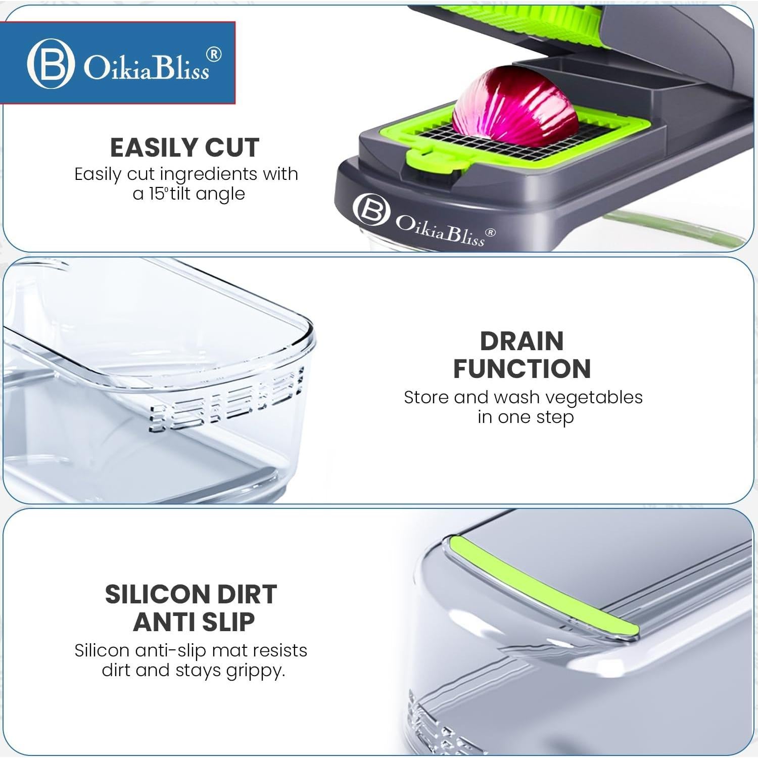 Cortador de Verduras OikiaBliss 15 en 1 Antideslizante Acero Inoxidable