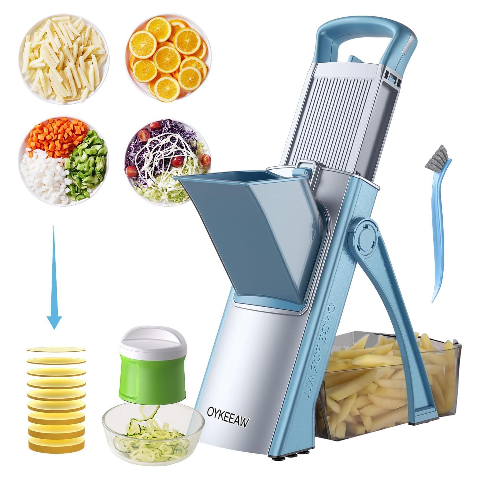Rebanador Mandolina OYKEFAW 6 en 1 Ajustable 0.1-8mm Azul Verde