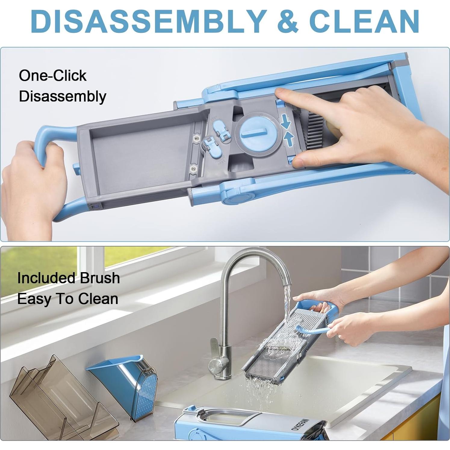 Rebanador Mandolina OYKEFAW 6 en 1 Ajustable 0.1-8mm Azul Verde