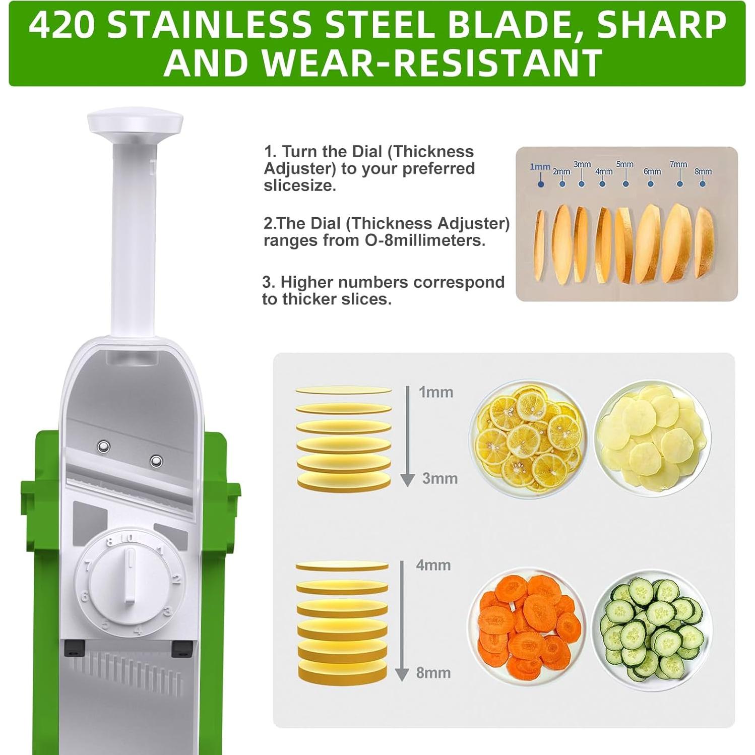 Rebanador Mandolina Jonscook Verde Aguacate 0.1-8 mm Ajustable