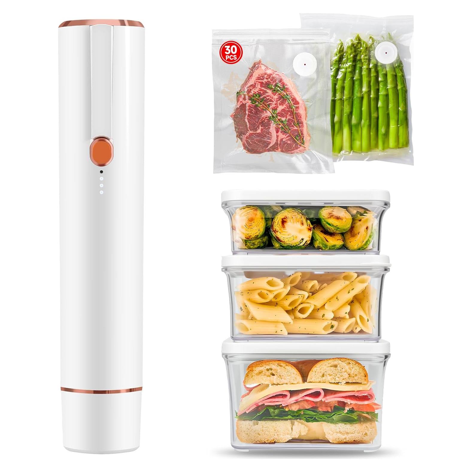 Sellador al vacío Vixino portátil + 3 contenedores + 30 bolsas