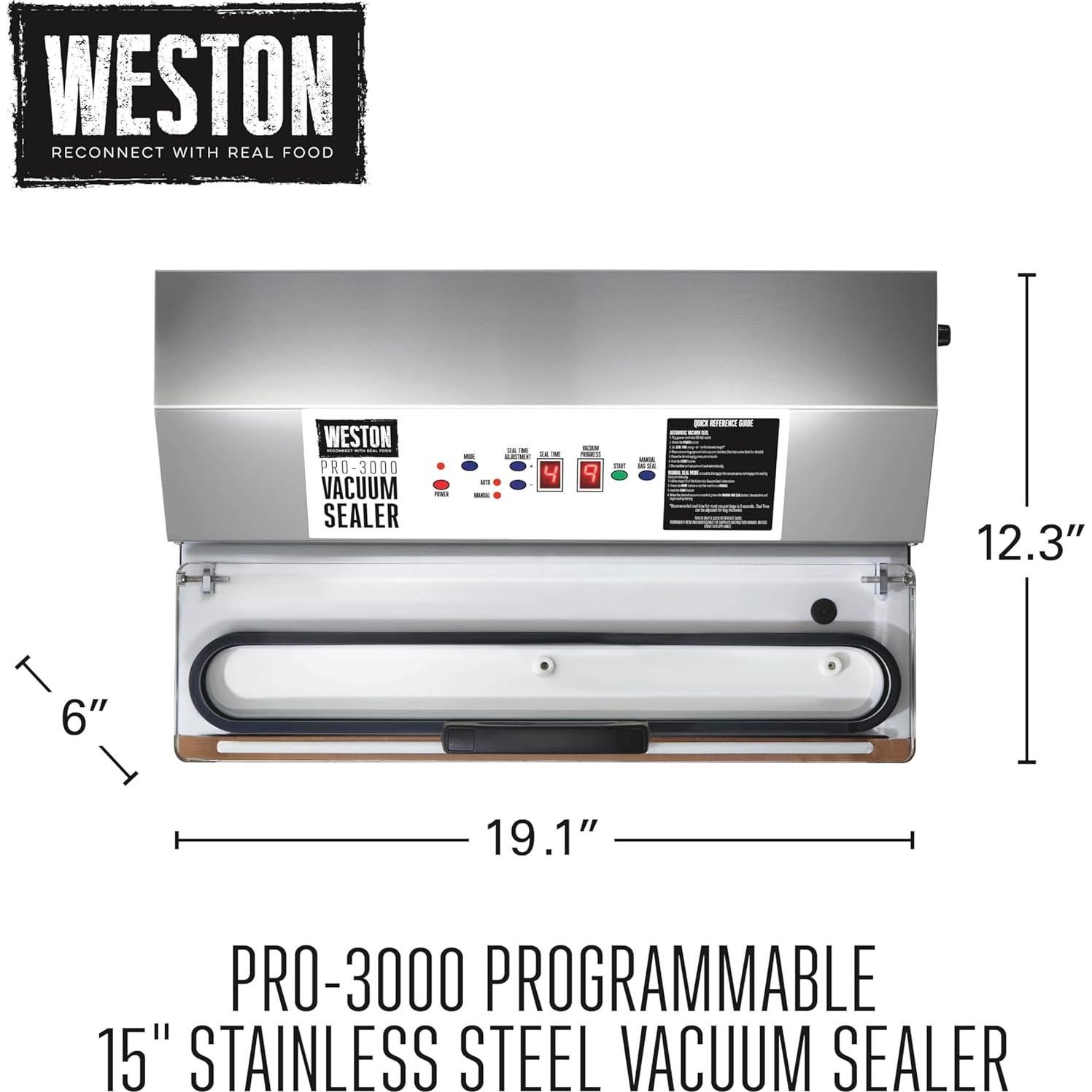 Selladora al Vacío Weston Pro-3000 1020W Acero Inoxidable 38cm
