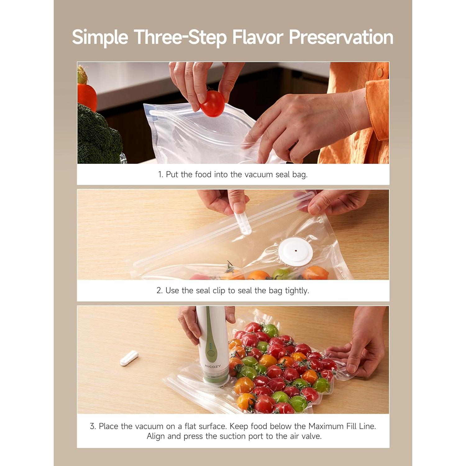 Sellador al Vacío HiCOZY Sync para Alimentos, Compacto y Potente