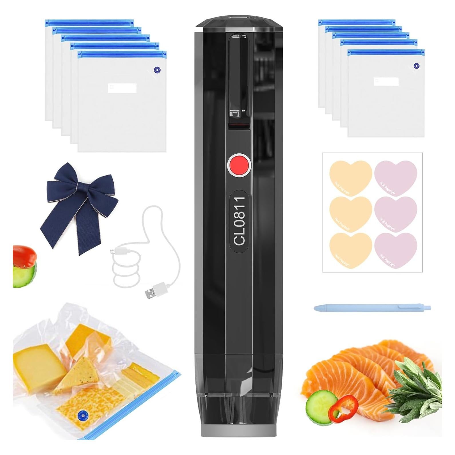 Sellador de Vacío Portátil HoliPapaya H5 con 10 Bolsas