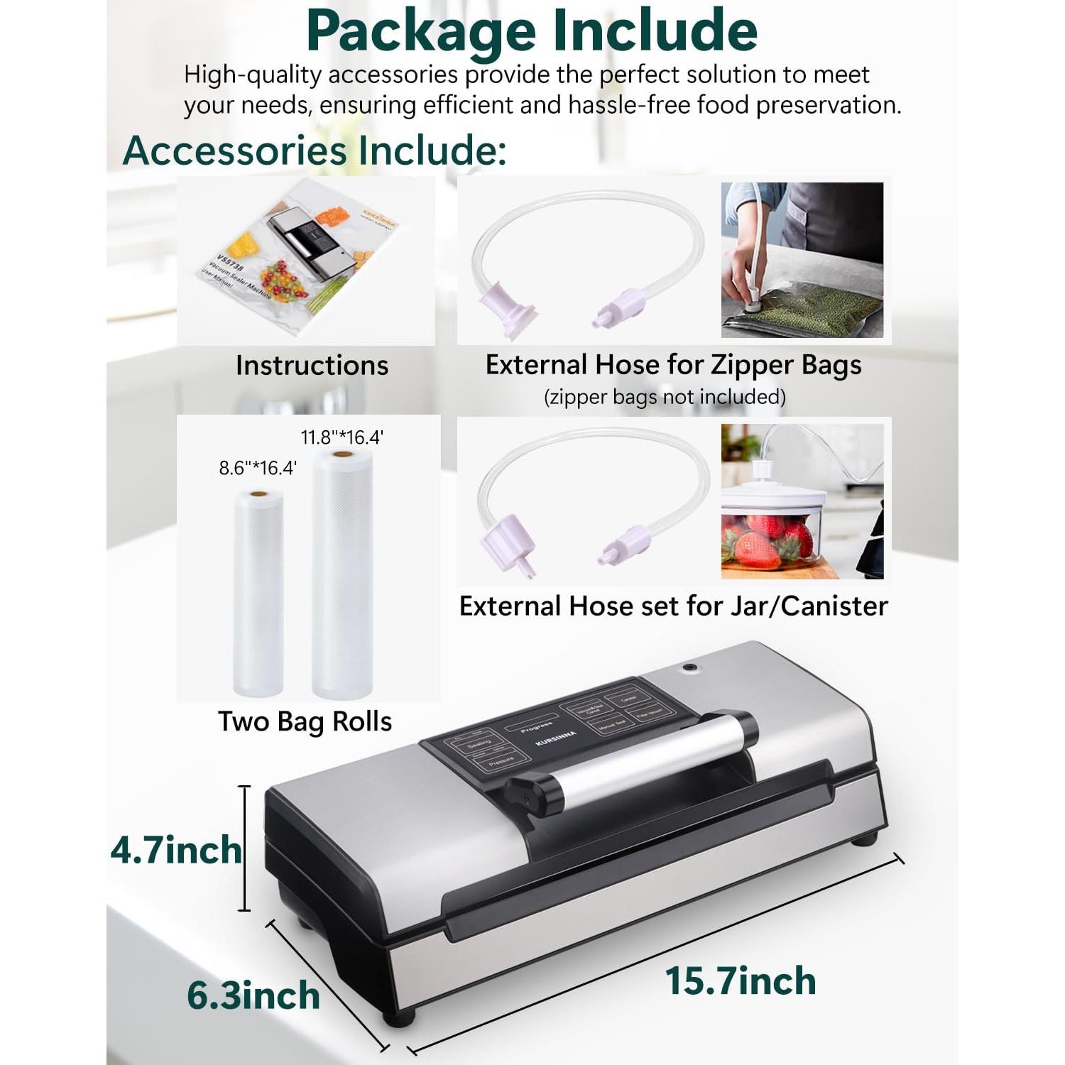 Máquina Selladora al Vacío Kursinna VS5738 8 en 1 Automática