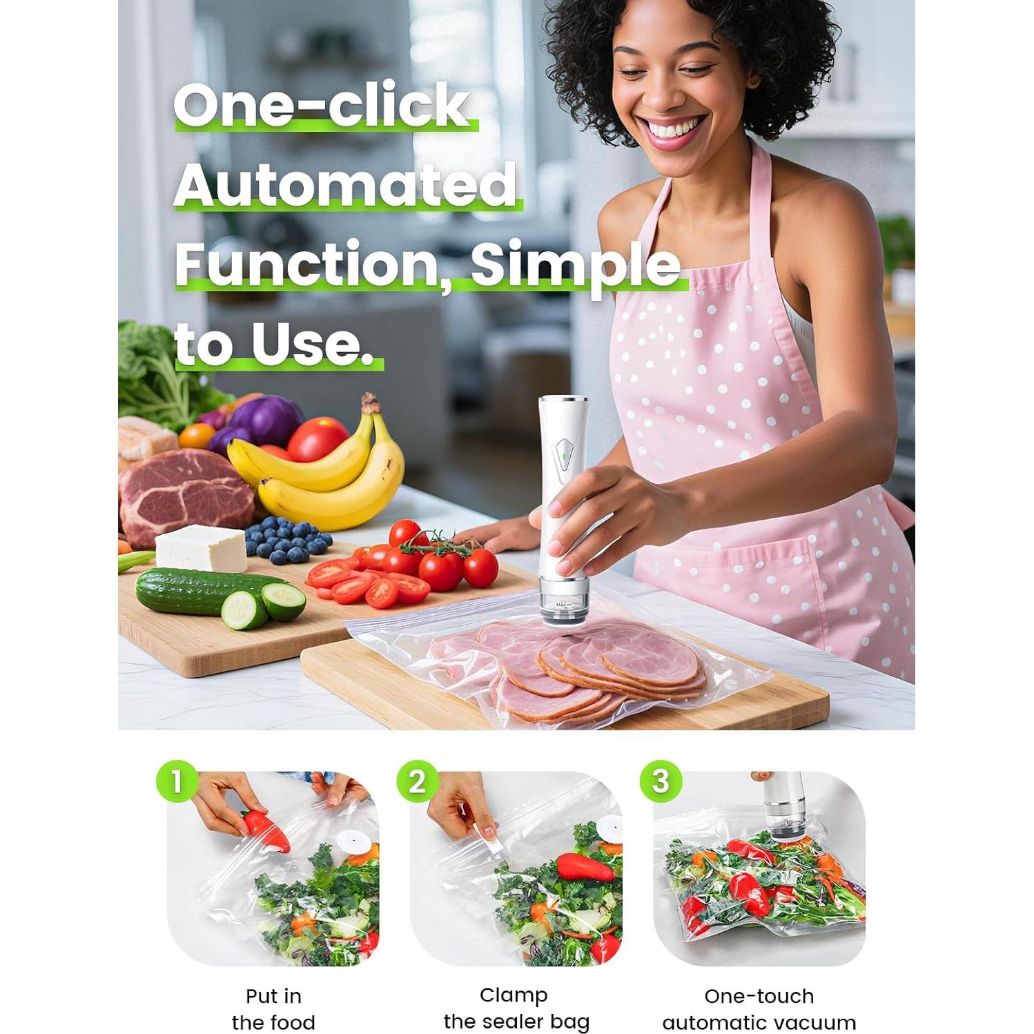 Sellador al vacío Fulljion portátil + 30 bolsas reutilizables