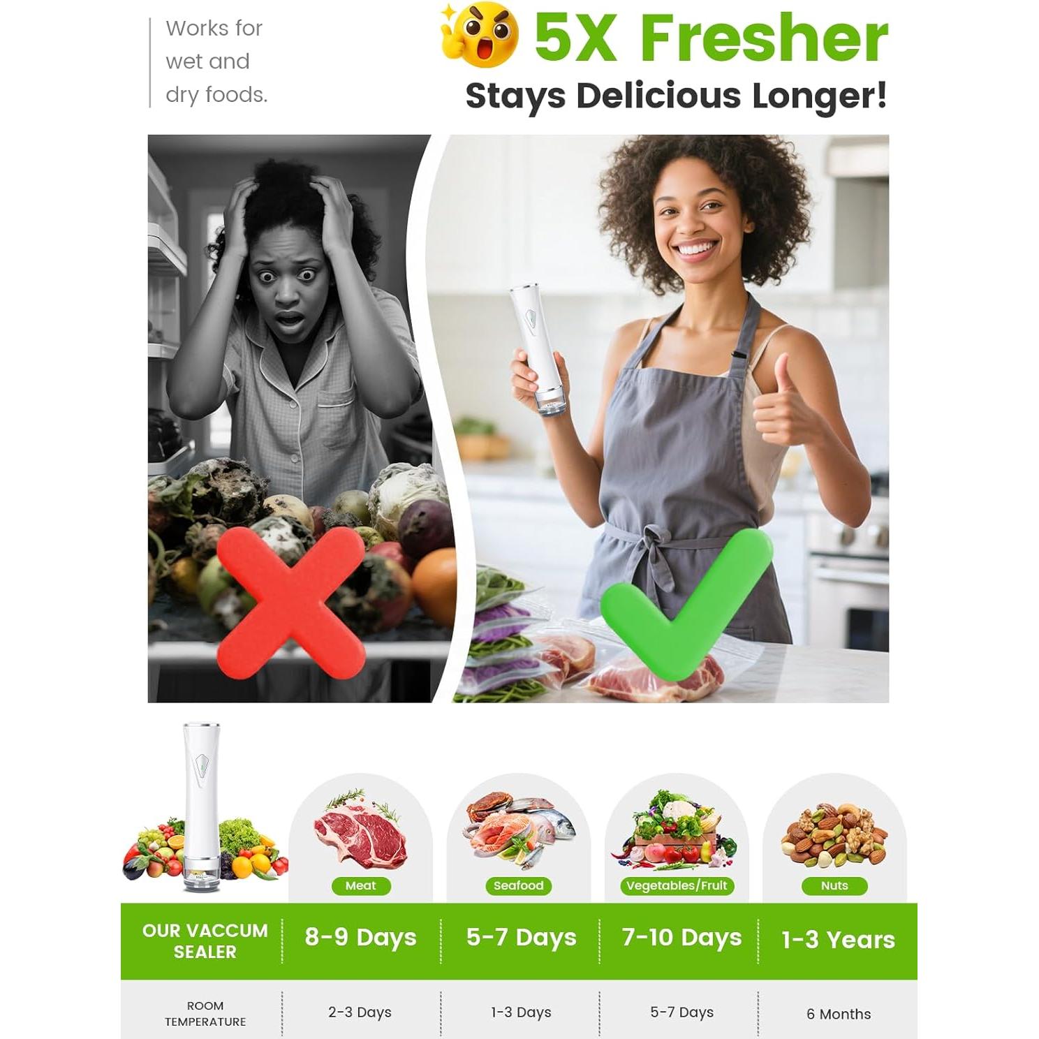 Sellador al vacío Fulljion portátil + 30 bolsas reutilizables