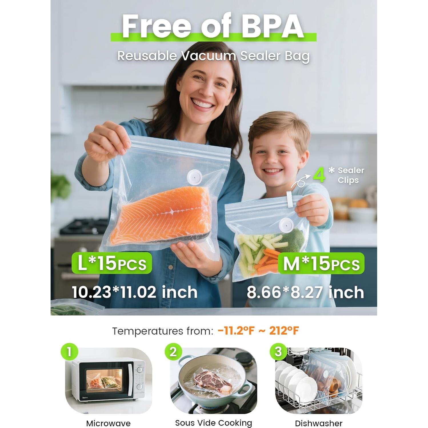 Sellador al vacío Fulljion portátil + 30 bolsas reutilizables