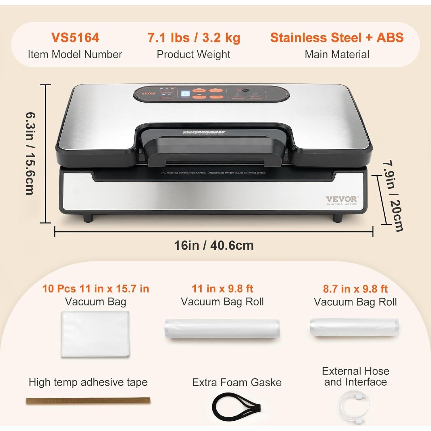 Máquina Selladora al Vacío VEVOR 130W Doble Bomba 90Kpa