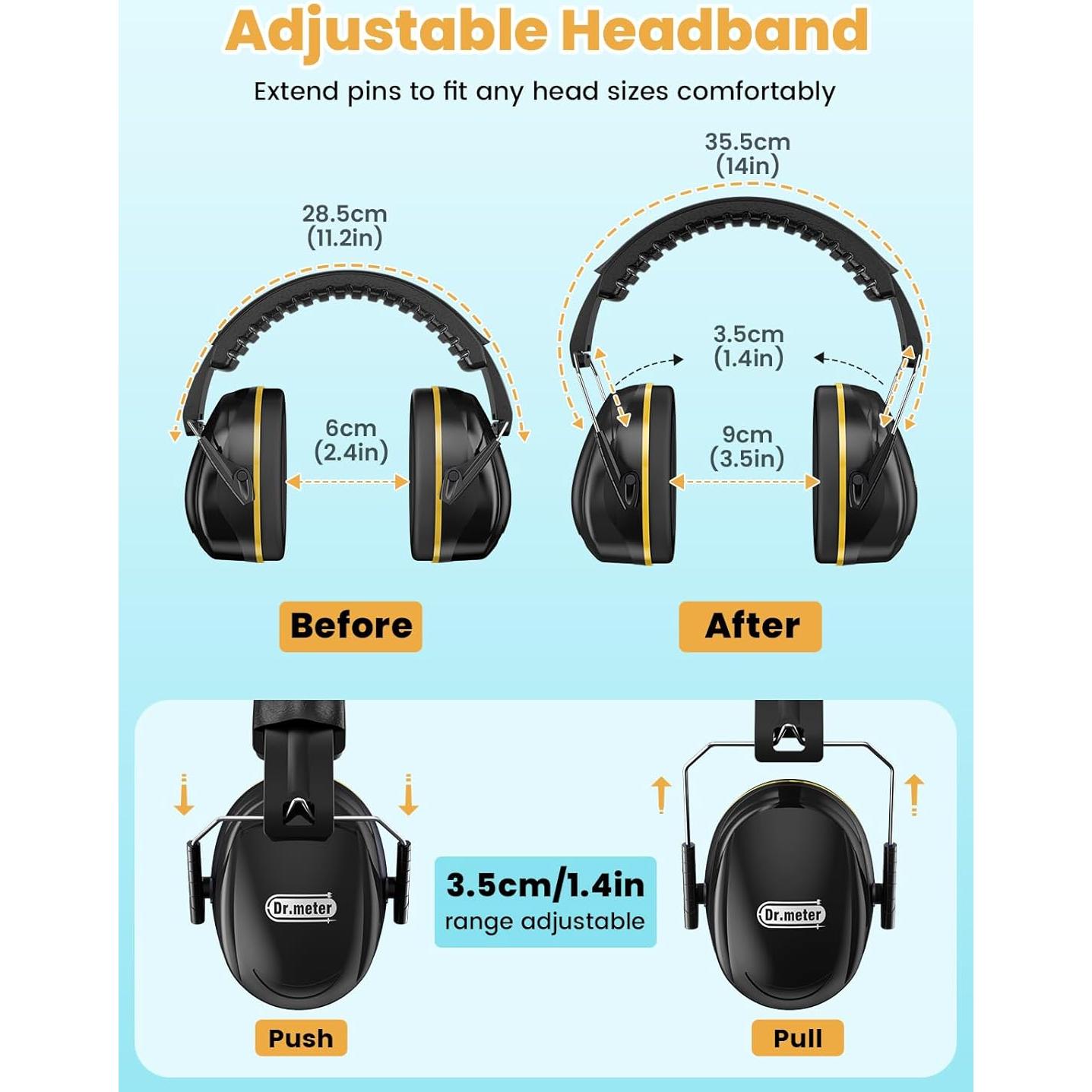 Orejeras de Protección Auditiva Dr.meter 31dB Ajustables 2PACK