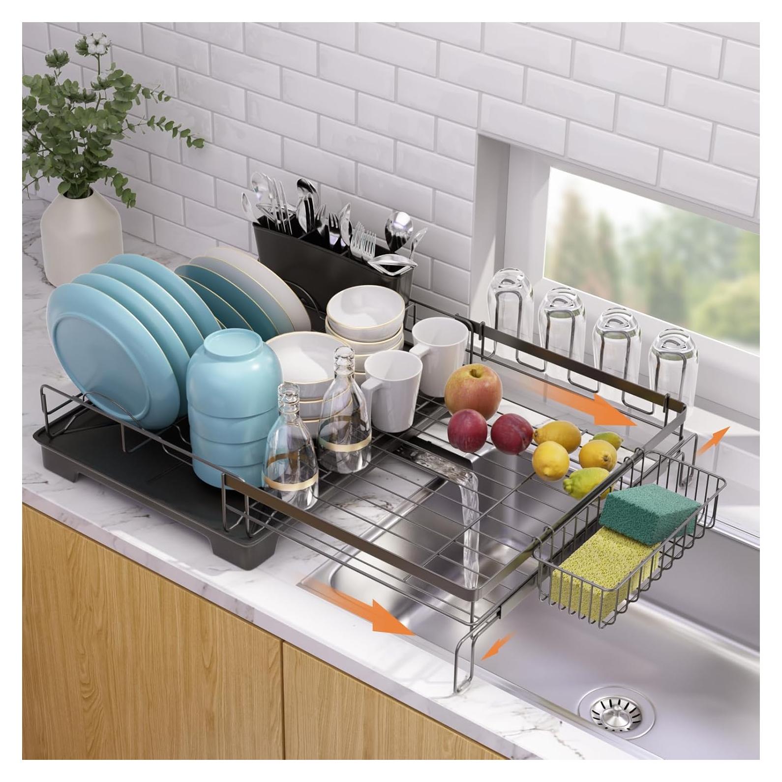 Escurridor de Platos Extensible Vathingood con Drenaje Automático