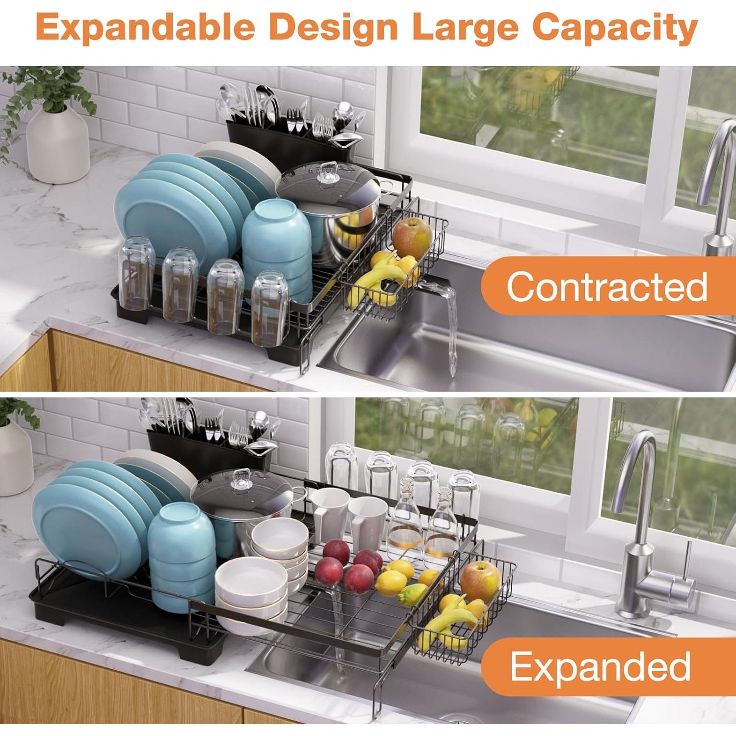 Escurridor de Platos Extensible Vathingood con Drenaje Automático