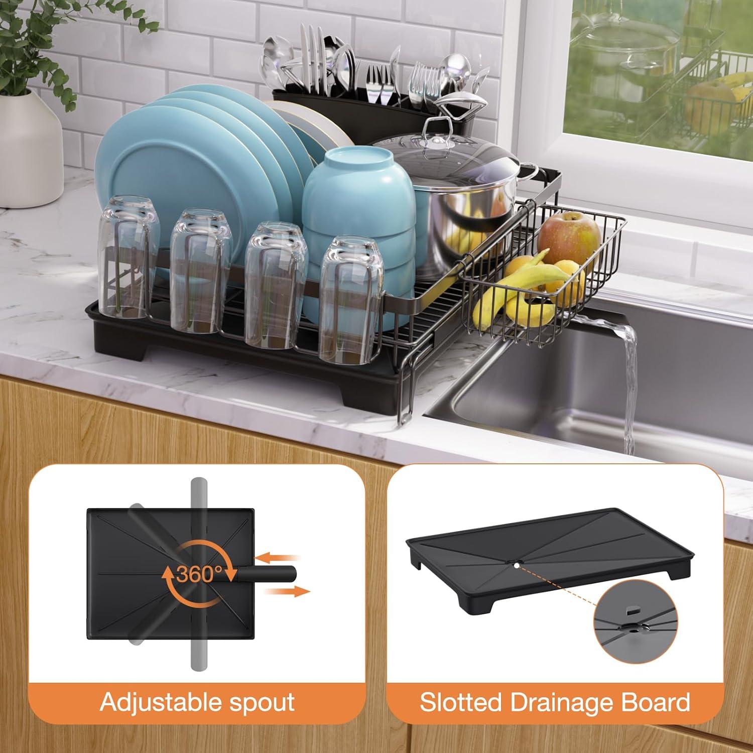 Escurridor de Platos Extensible Vathingood con Drenaje Automático