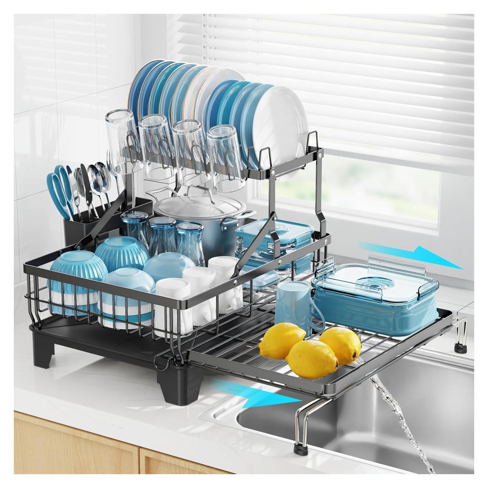 Estante de Secado de Platos Grande GSlife Negro 2 Niveles