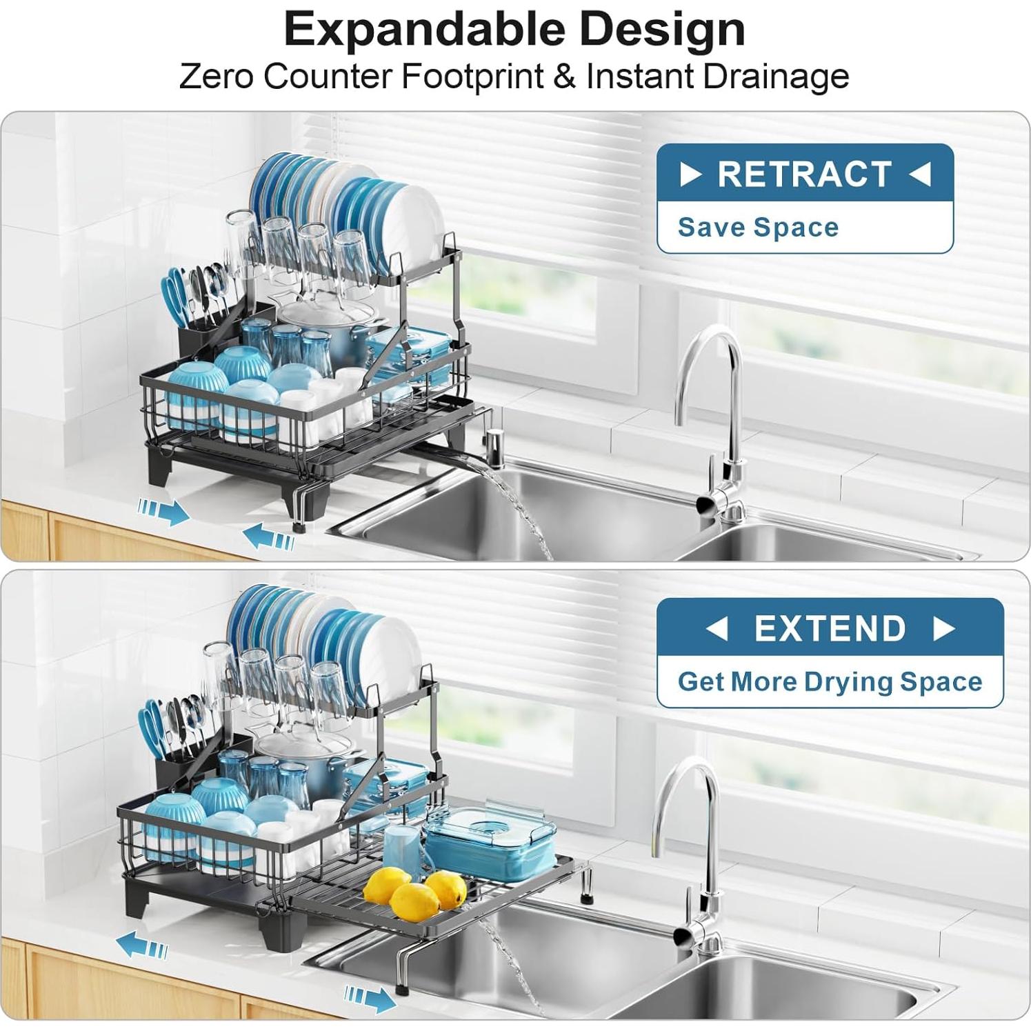 Estante de Secado de Platos Grande GSlife Negro 2 Niveles