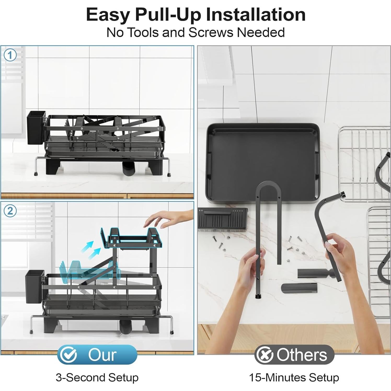 Estante de Secado de Platos Grande GSlife Negro 2 Niveles