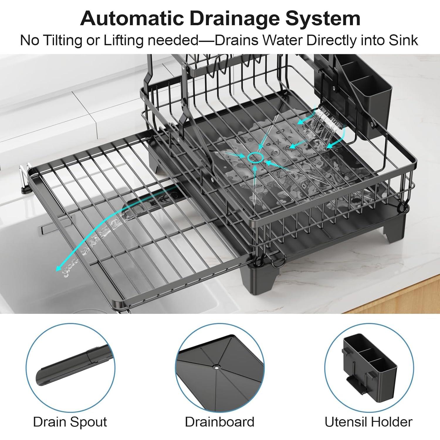 Estante de Secado de Platos Grande GSlife Negro 2 Niveles