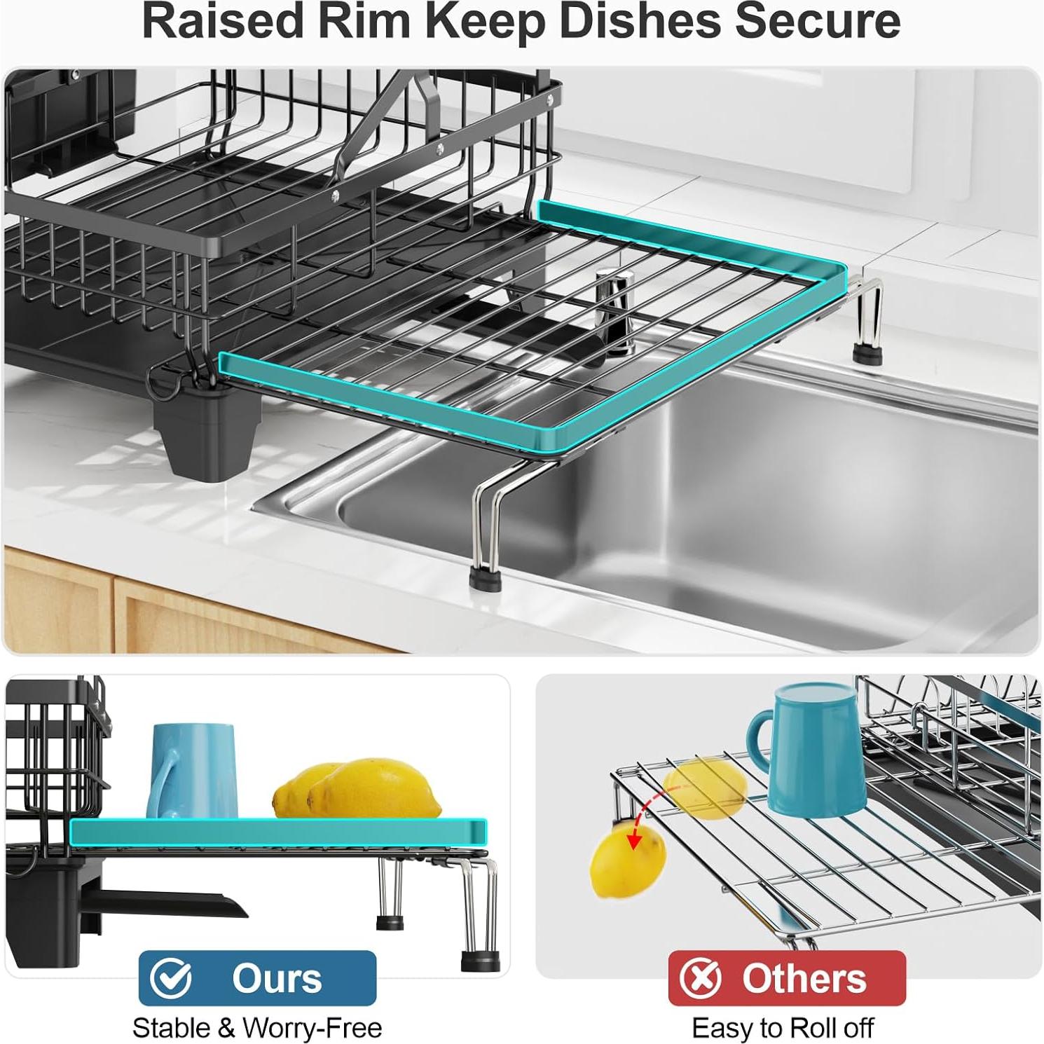 Estante de Secado de Platos Grande GSlife Negro 2 Niveles