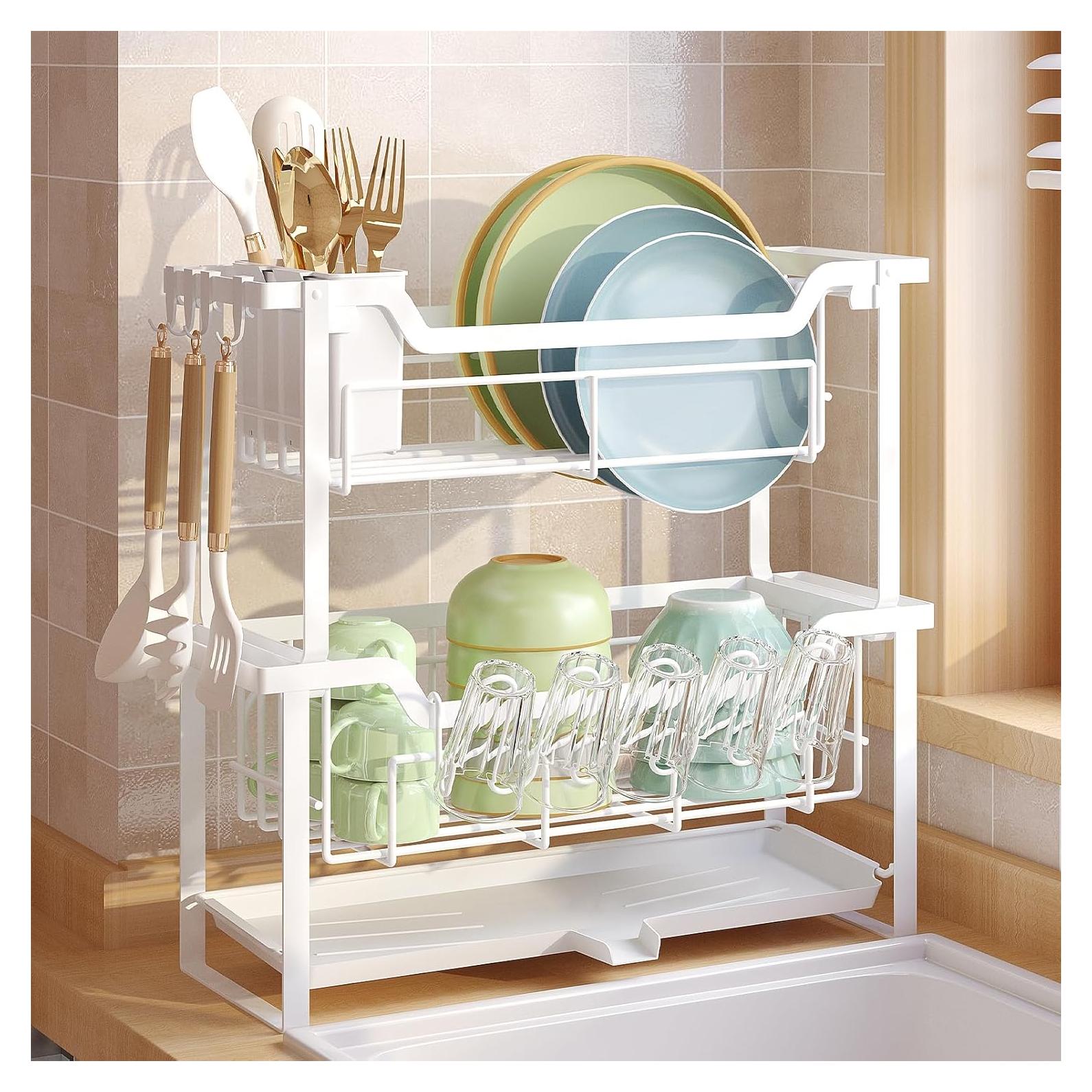 Escurridor de Platos KOSIWU 2 Niveles Acero Inoxidable Blanco