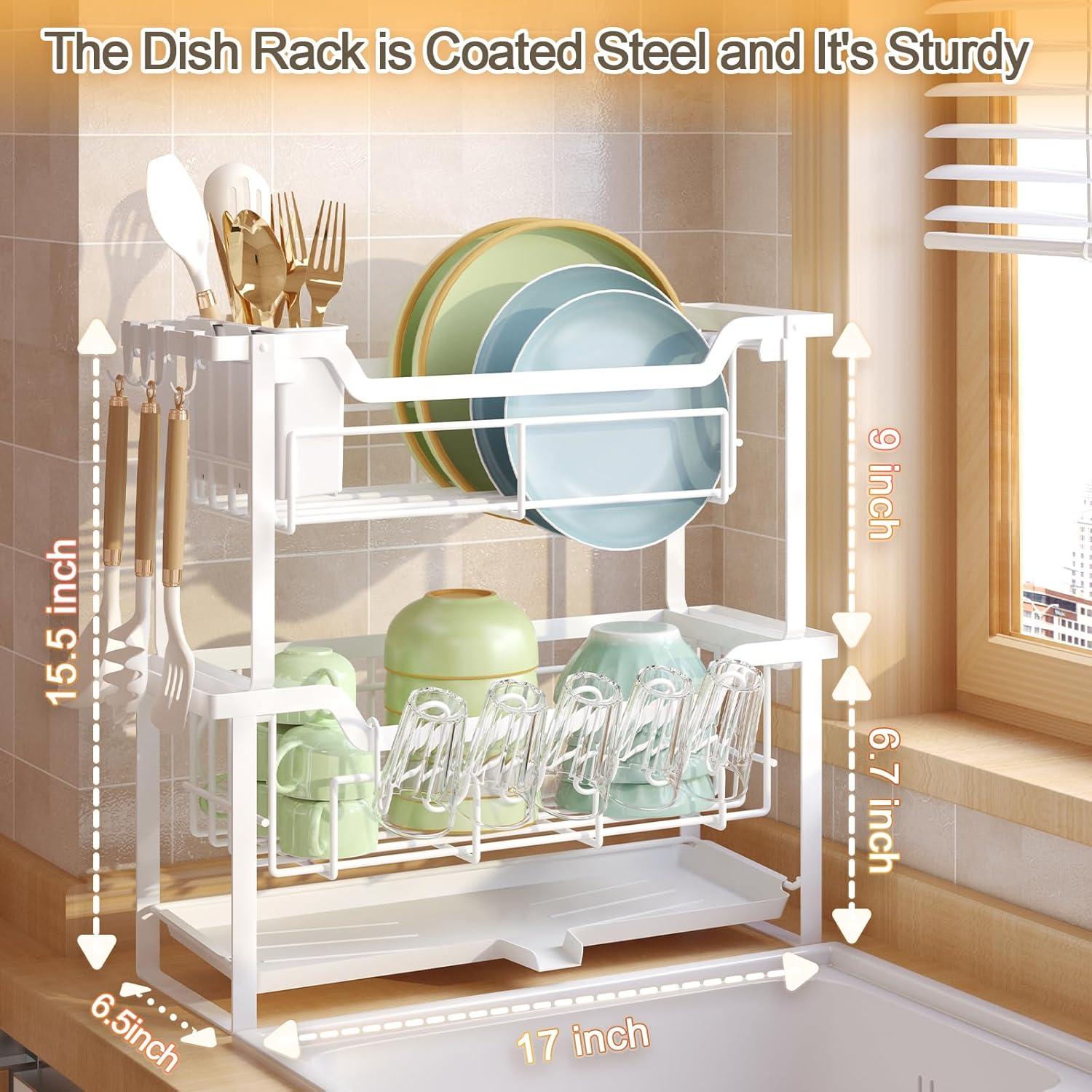 Escurridor de Platos KOSIWU 2 Niveles Acero Inoxidable Blanco