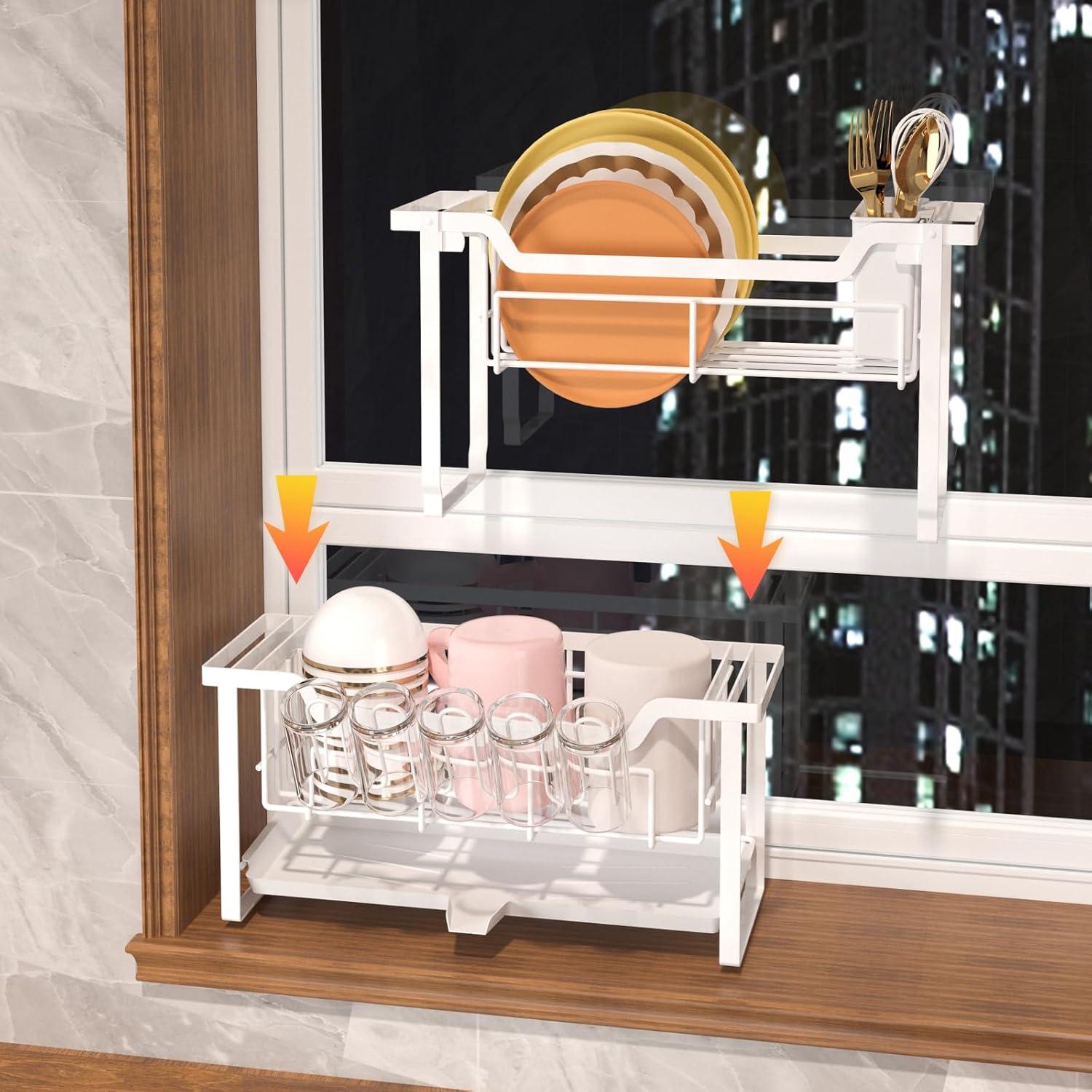 Escurridor de Platos KOSIWU 2 Niveles Acero Inoxidable Blanco