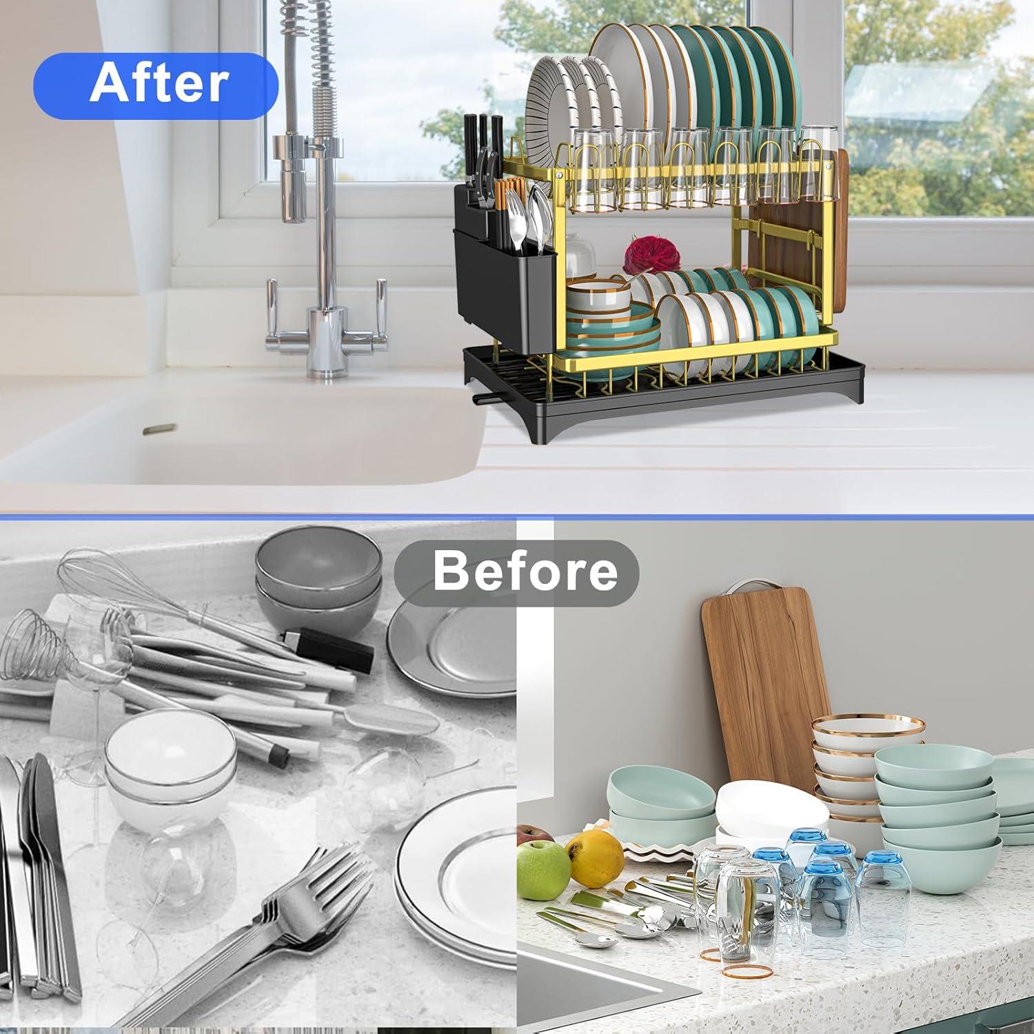 Escurridor de Platos Dorado IBEDMAZIE 2 Niveles Resistente