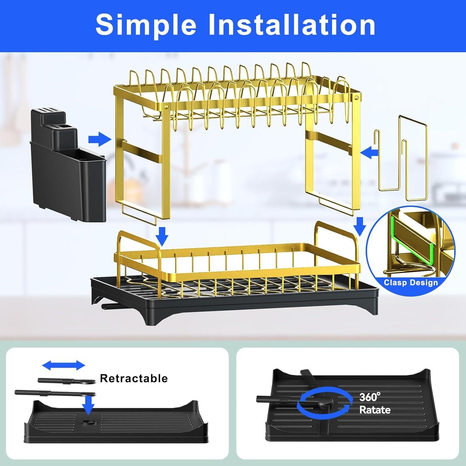 Escurridor de Platos Dorado IBEDMAZIE 2 Niveles Resistente