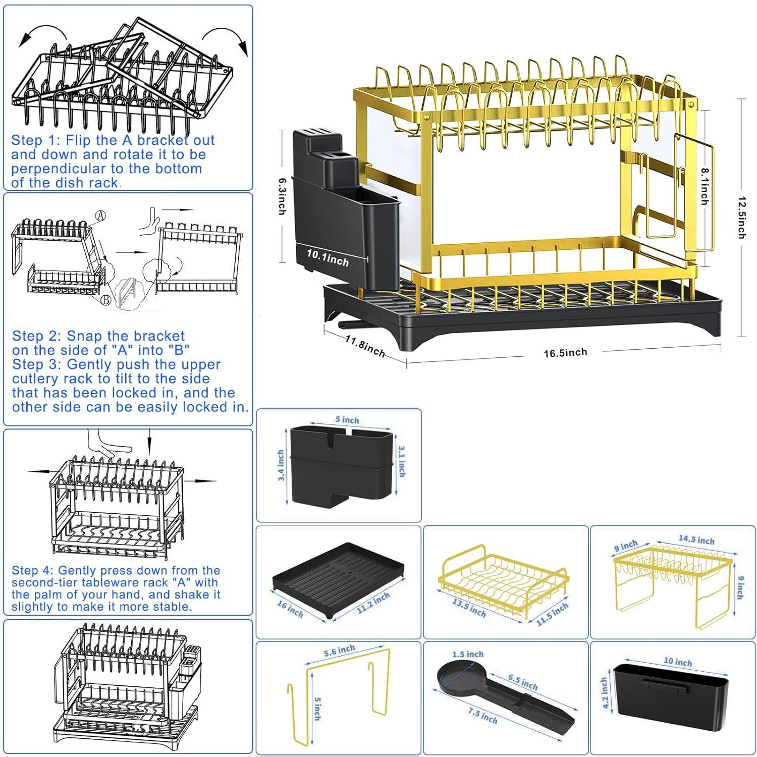 Escurridor de Platos Dorado IBEDMAZIE 2 Niveles Resistente