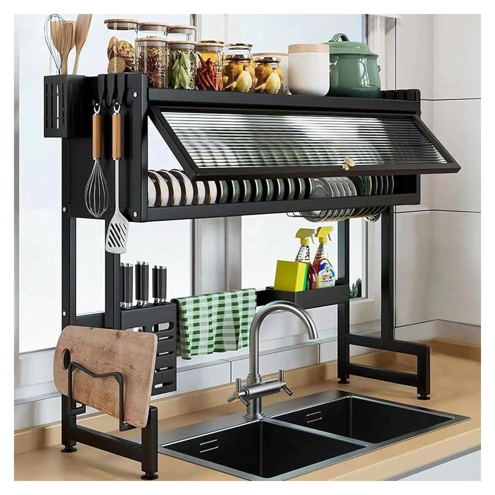 Escurridor de Platos 3 Niveles ASIEIT Negro con Tapa 85.09 cm