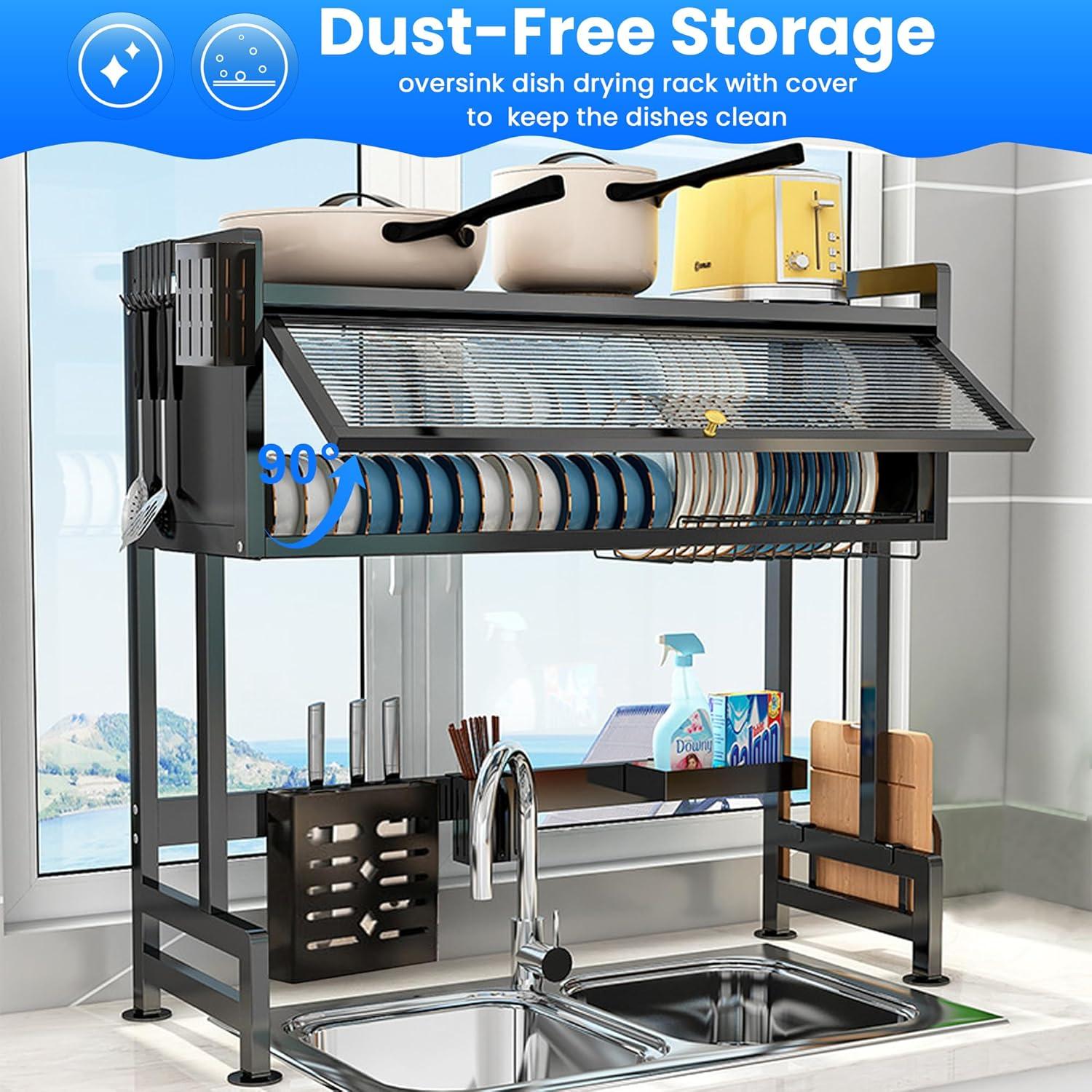 Escurridor de Platos 3 Niveles ASIEIT Negro con Tapa 85.09 cm