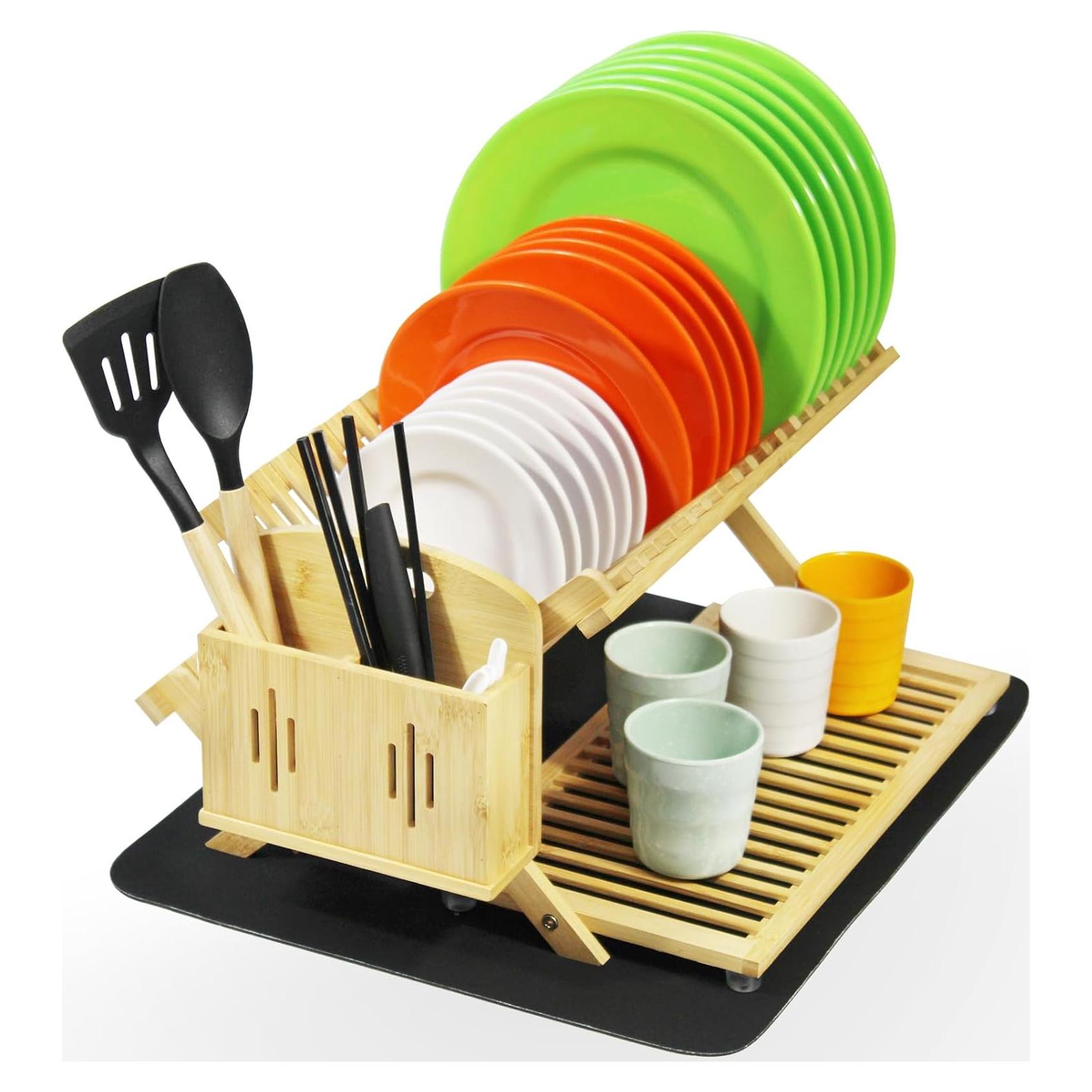 Escurridor de Platos Plegable YZHDUXIU de Bambú Grande 3 Niveles