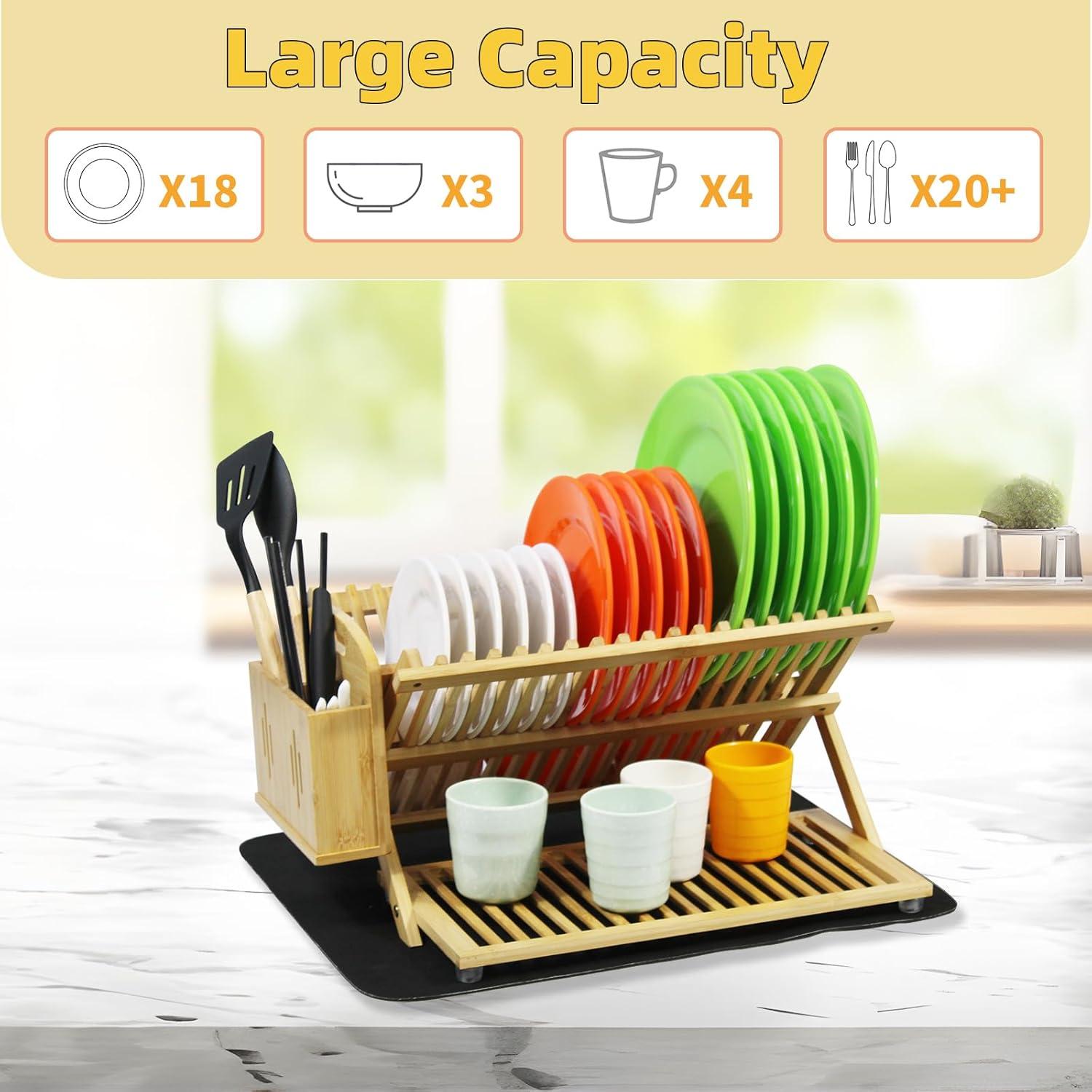 Escurridor de Platos Plegable YZHDUXIU de Bambú Grande 3 Niveles