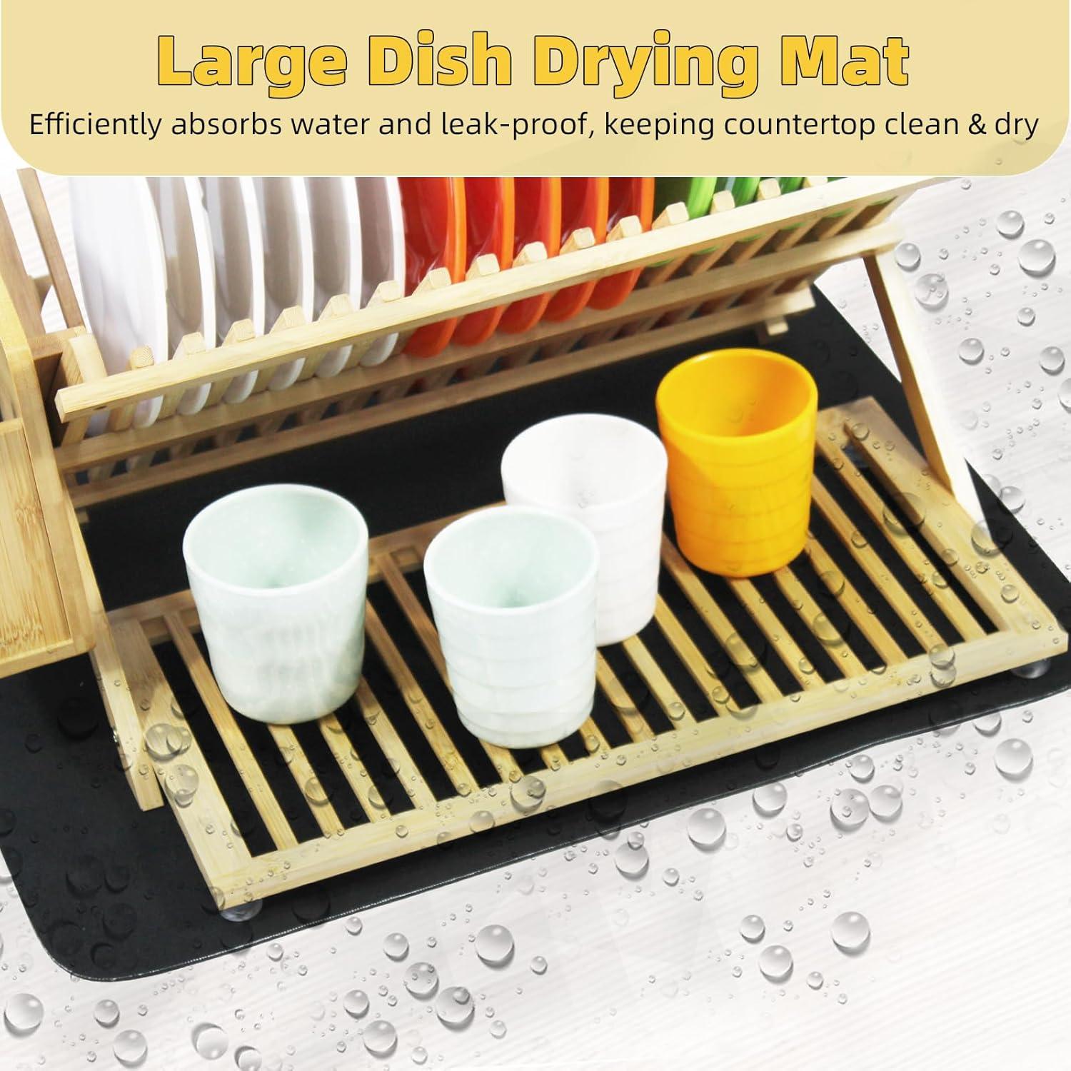 Escurridor de Platos Plegable YZHDUXIU de Bambú Grande 3 Niveles