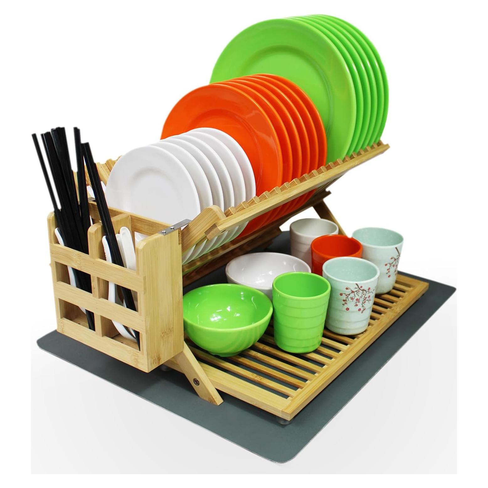 Escurridor de Platos Plegable YZHDUXIU de Bambú 3 Niveles