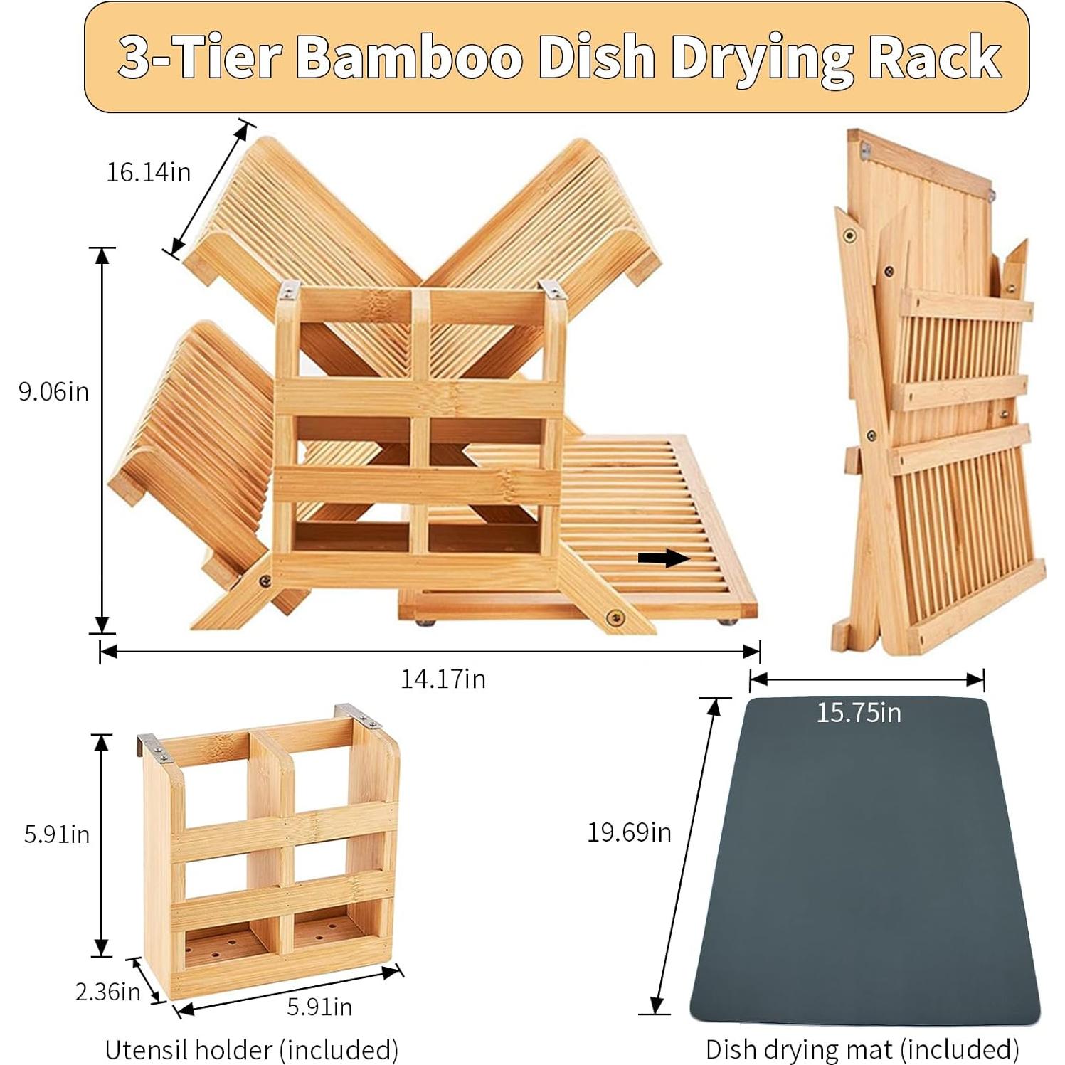 Escurridor de Platos Plegable YZHDUXIU de Bambú 3 Niveles