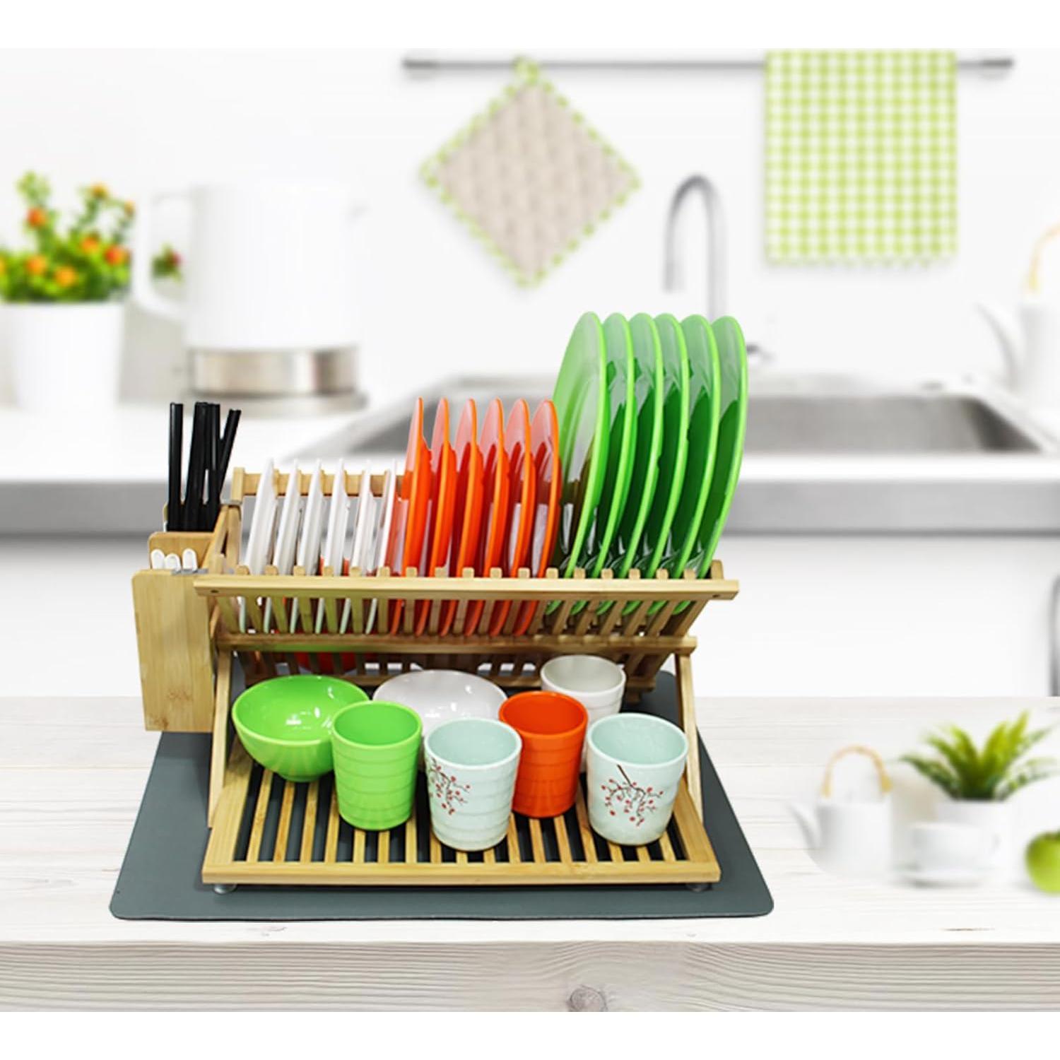 Escurridor de Platos Plegable YZHDUXIU de Bambú 3 Niveles