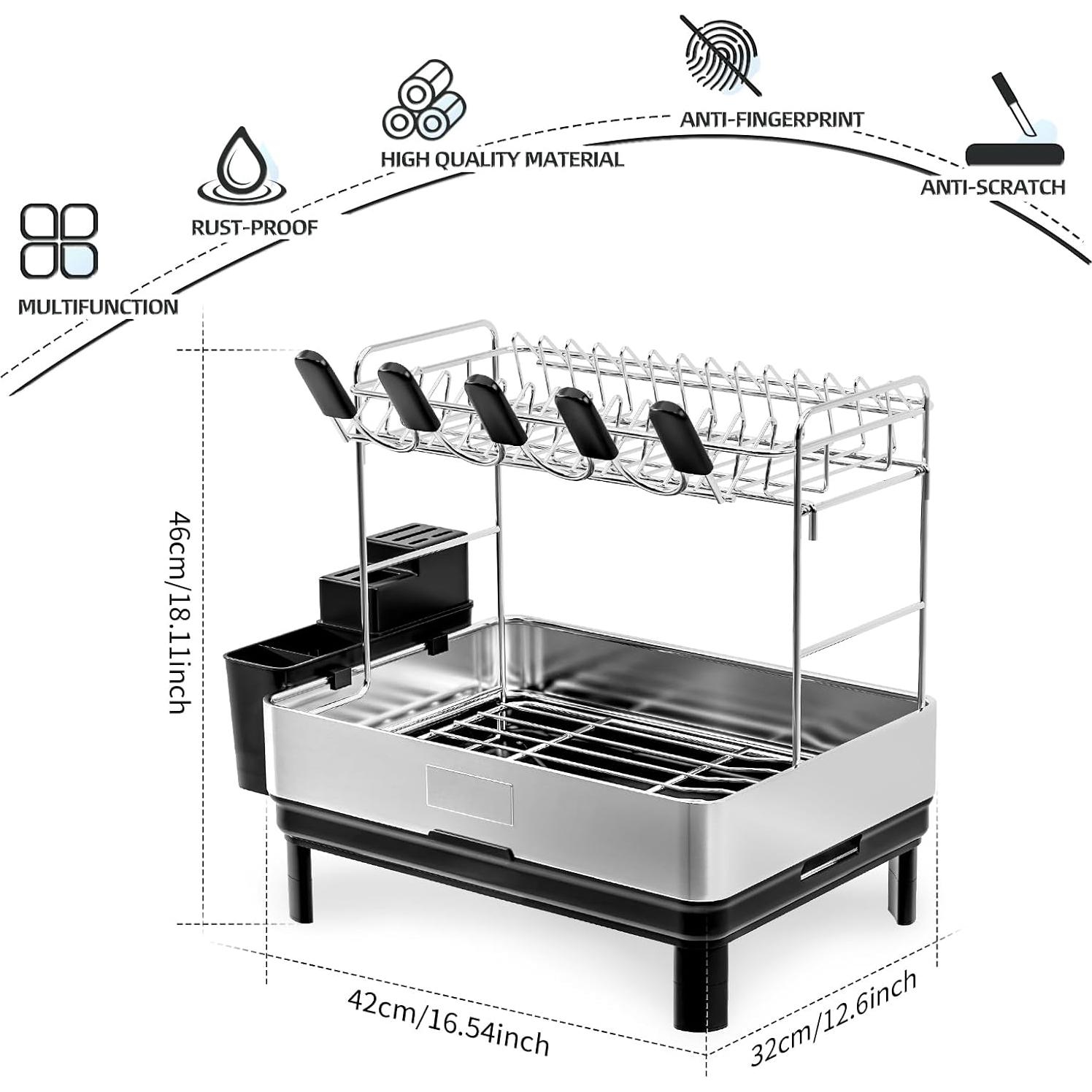 Escurridor de Platos Ewaiira Grande 2 Niveles Acero Inoxidable Negro