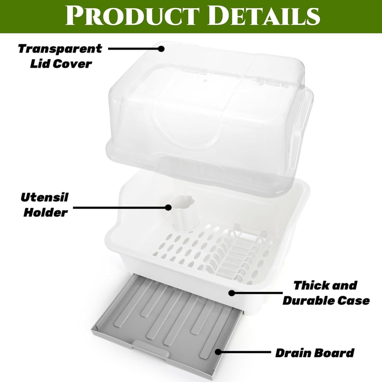 Escurridor de Platos Acshio con Tapa y Bandeja Drenaje 40.6x26.9cm